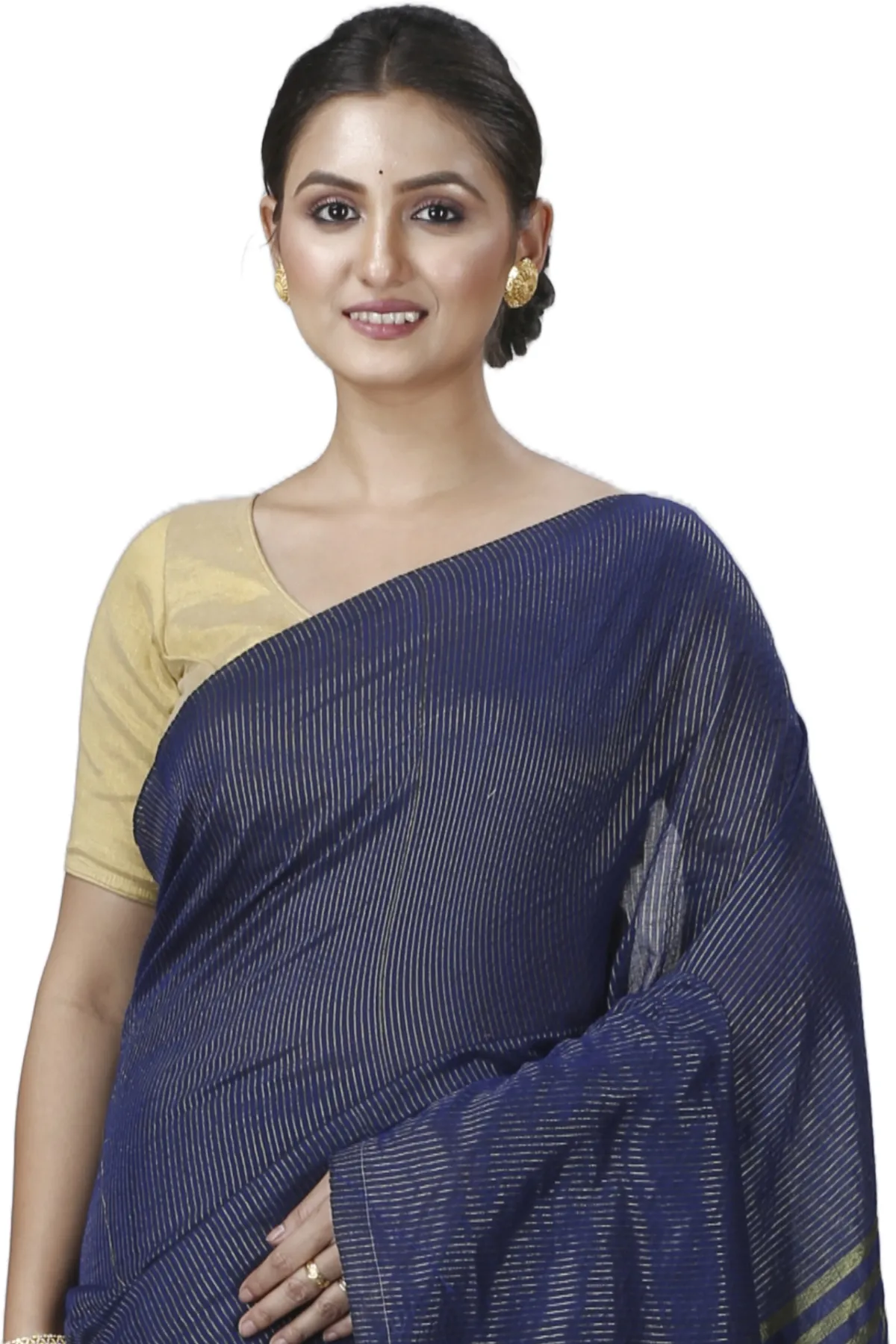 DipDiya Blended Cotton Dark Blue Tama Woven by Hand Handloom Sarees
