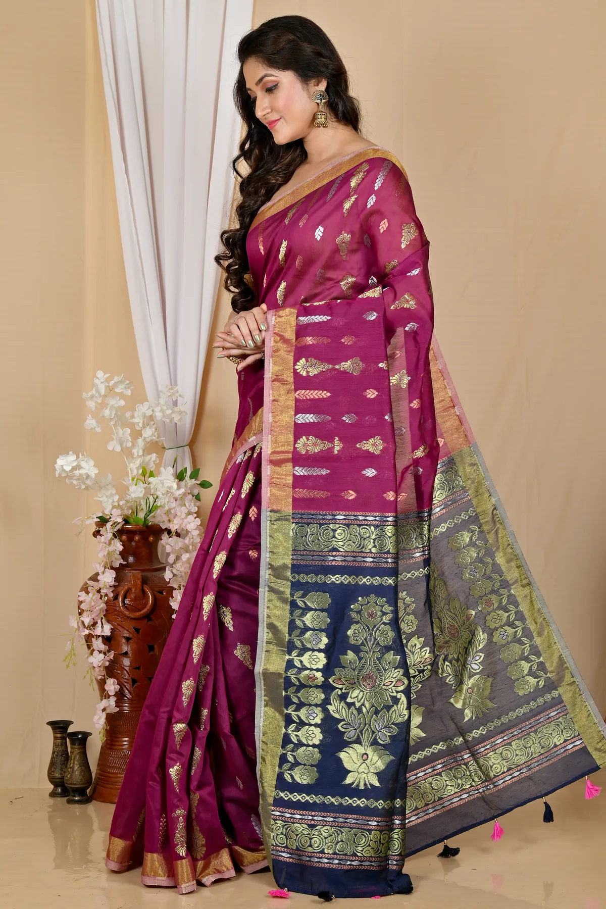 DipDiya Blended Cotton Dark Brown Samo Handloom Heritage Handloom Sarees