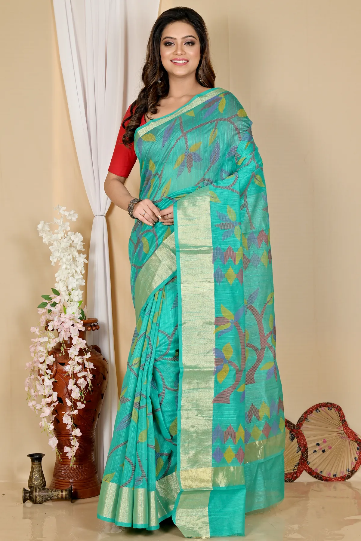 DipDiya Blended Cotton Dark Green Narento Tradition in Every Thread Handloom Sarees
