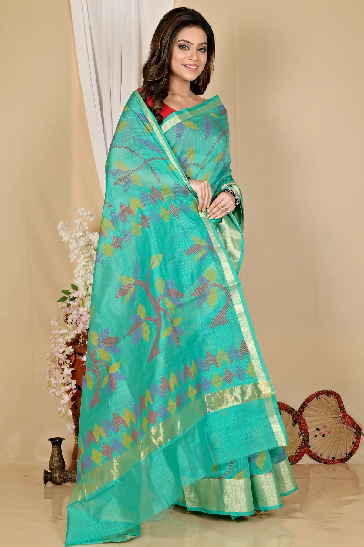 DipDiya Blended Cotton Dark Green Narento Tradition in Every Thread Handloom Sarees