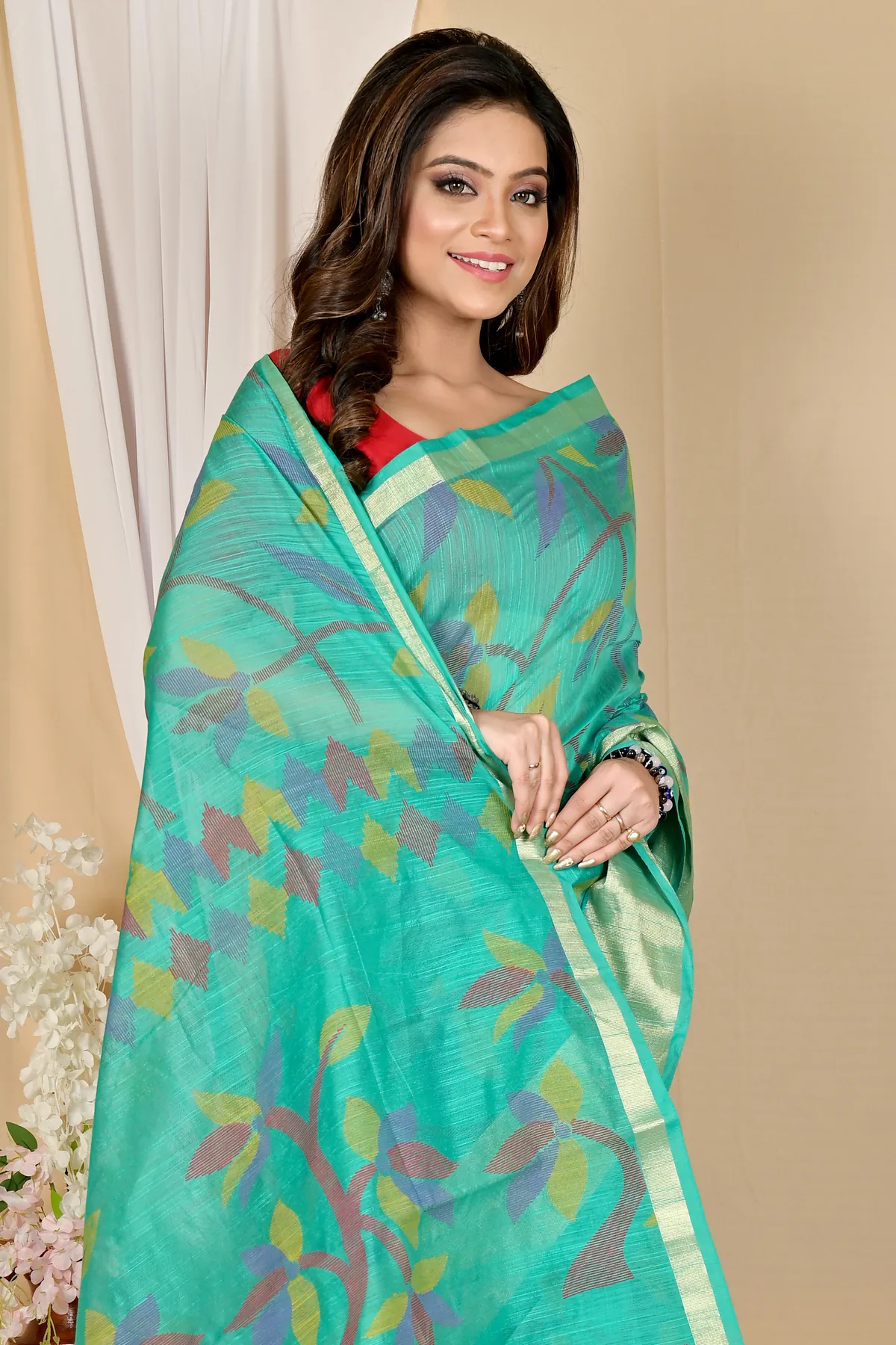 DipDiya Blended Cotton Dark Green Narento Tradition in Every Thread Handloom Sarees