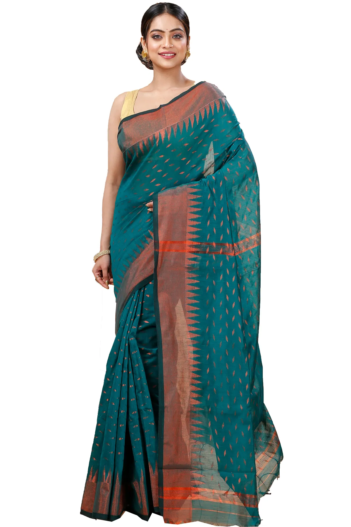 DipDiya Blended Cotton Dark Green Prisha Heritage of Bengal Handloom Sarees