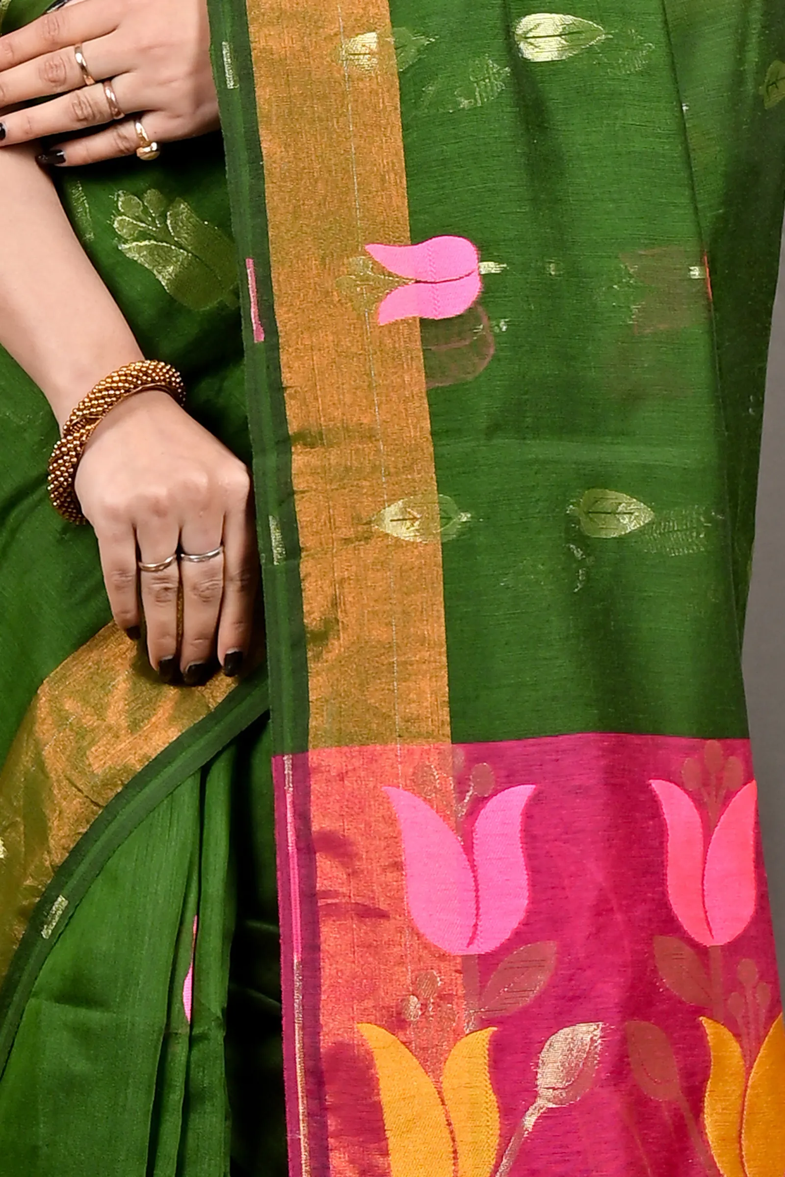 DipDiya Blended Cotton Dark Green Purpel Foyani Heritage Elegance Handloom Sarees
