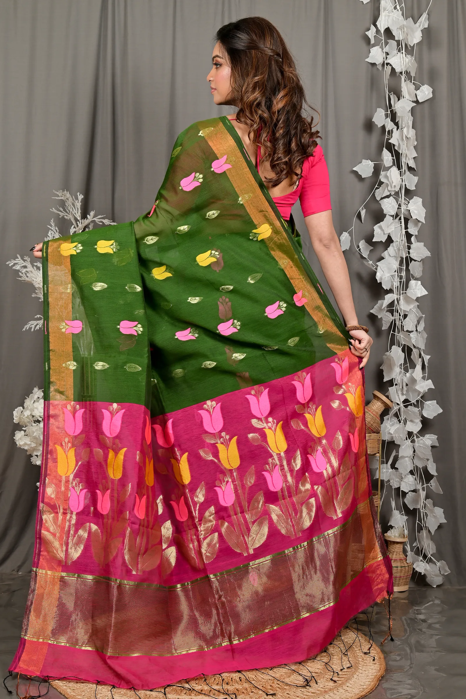 DipDiya Blended Cotton Dark Green Purpel Foyani Heritage Elegance Handloom Sarees