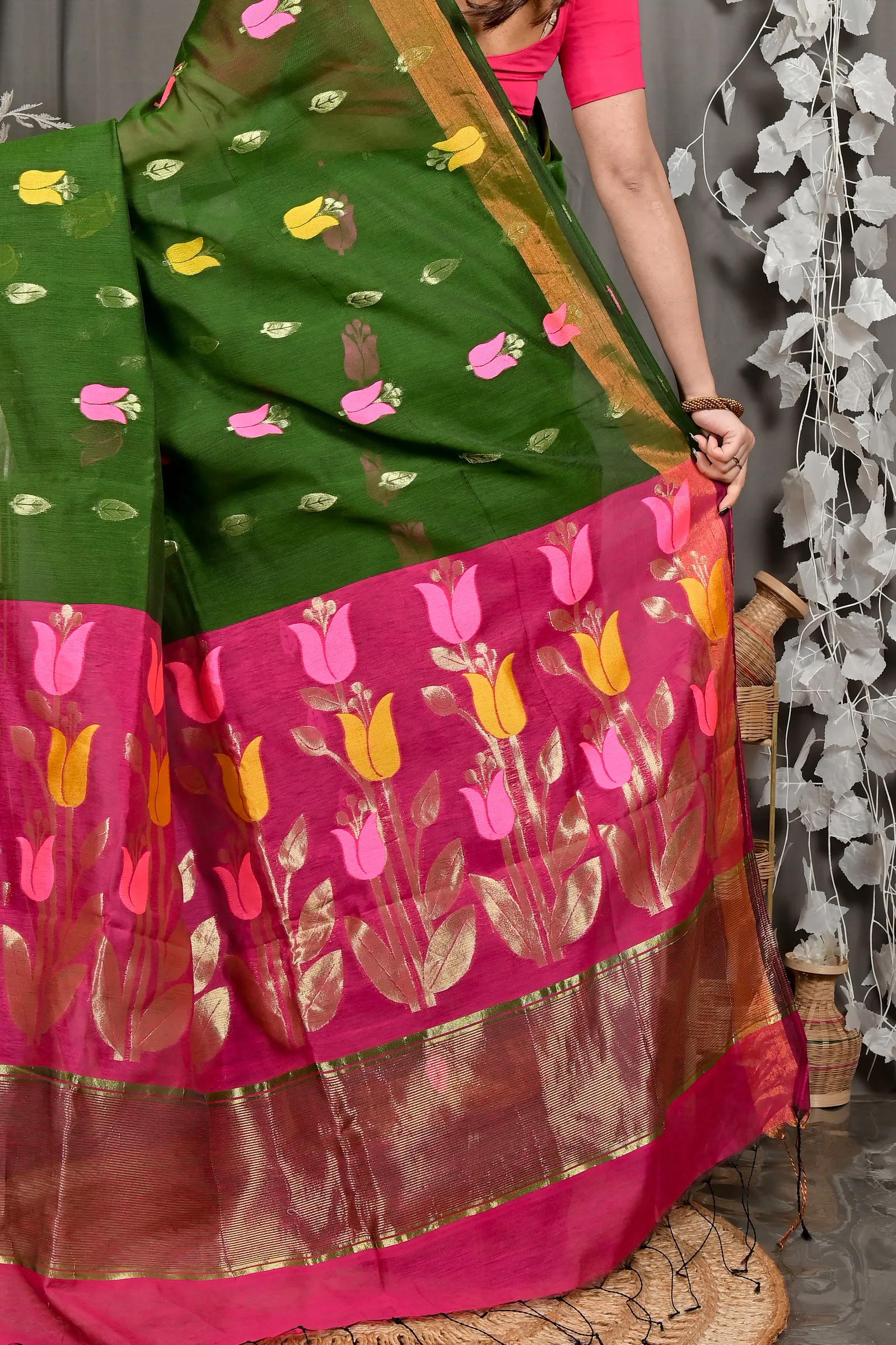 DipDiya Blended Cotton Dark Green Purpel Foyani Heritage Elegance Handloom Sarees