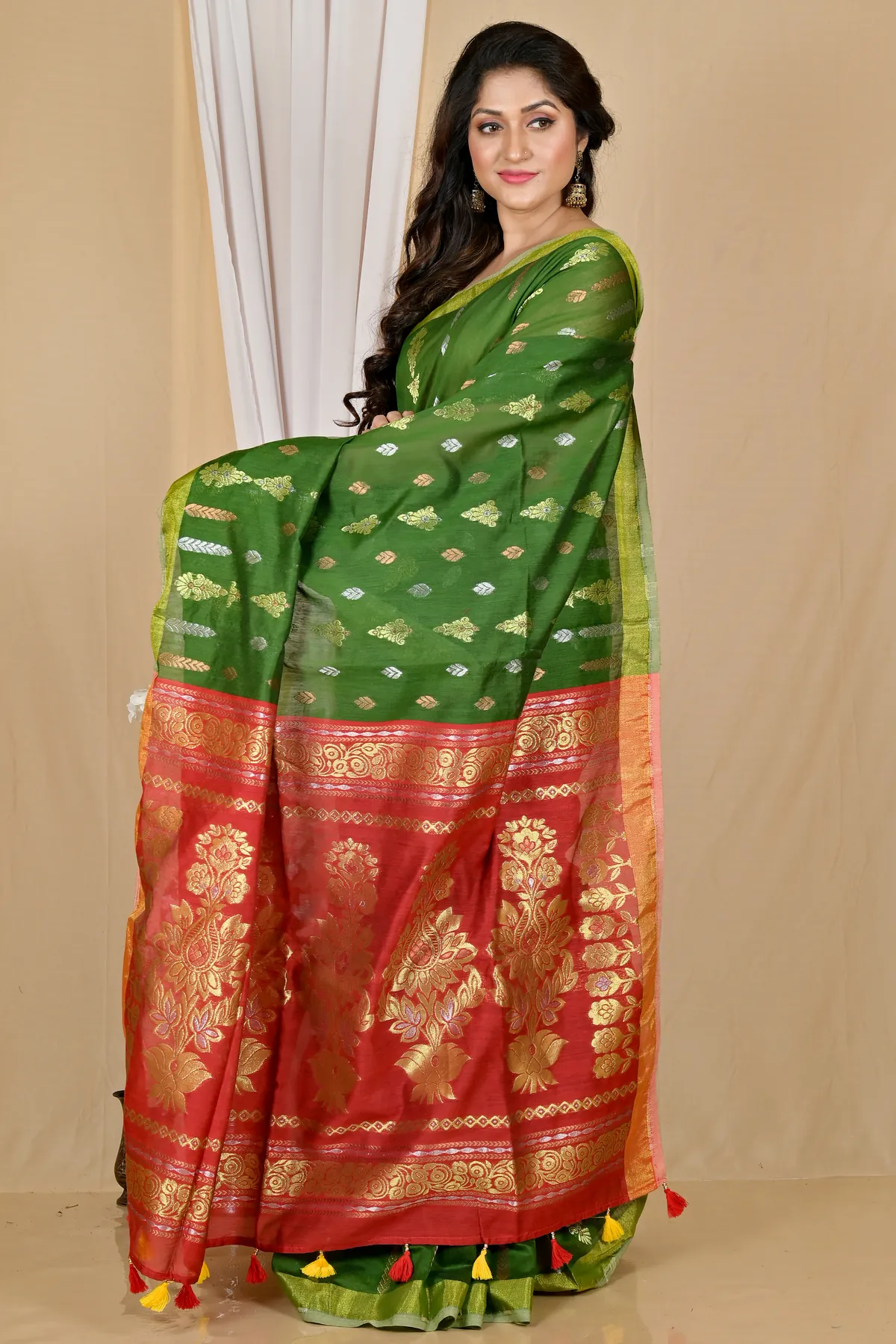 DipDiya Blended Cotton Dark Green Samo Heritage of Bengal Handloom Sarees