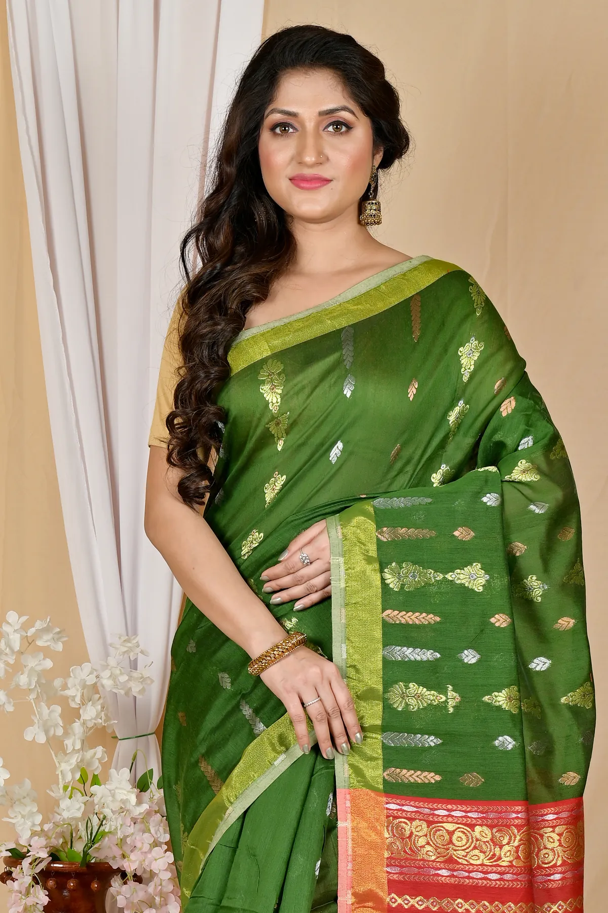 DipDiya Blended Cotton Dark Green Samo Heritage of Bengal Handloom Sarees