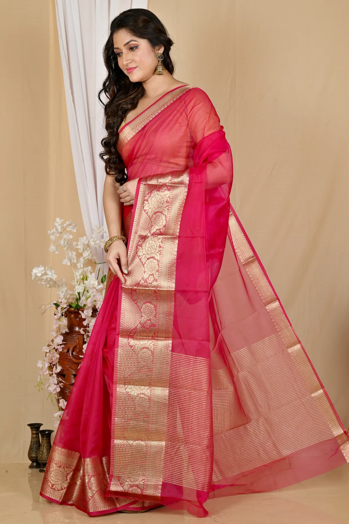 DipDiya Blended Cotton Dark Pink Sikto Woven with Love Handloom Sarees