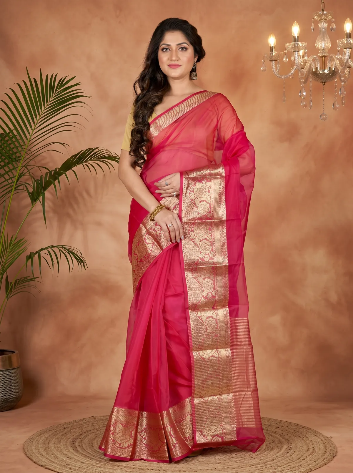 DipDiya Blended Cotton Dark Pink Sikto Woven with Love Handloom Sarees