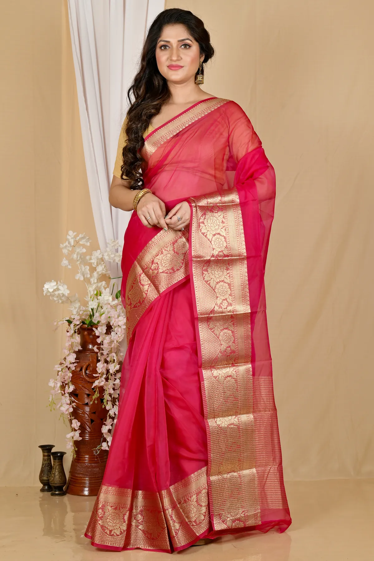 DipDiya Blended Cotton Dark Pink Sikto Woven with Love Handloom Sarees