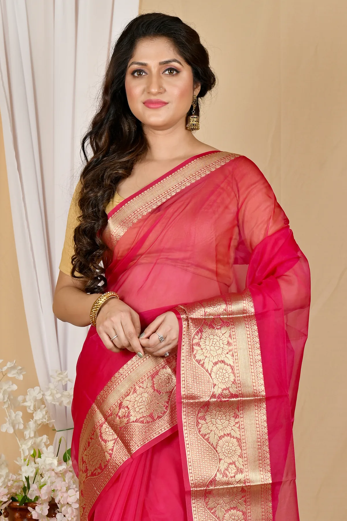 DipDiya Blended Cotton Dark Pink Sikto Woven with Love Handloom Sarees