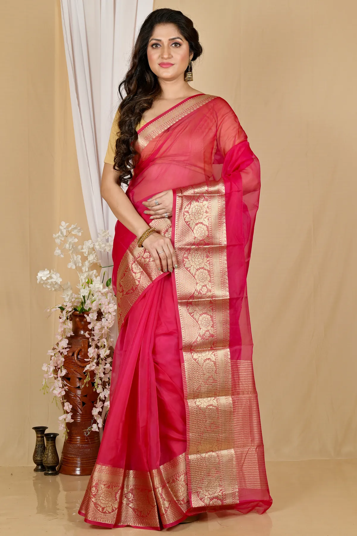 DipDiya Blended Cotton Dark Pink Sikto Woven with Love Handloom Sarees