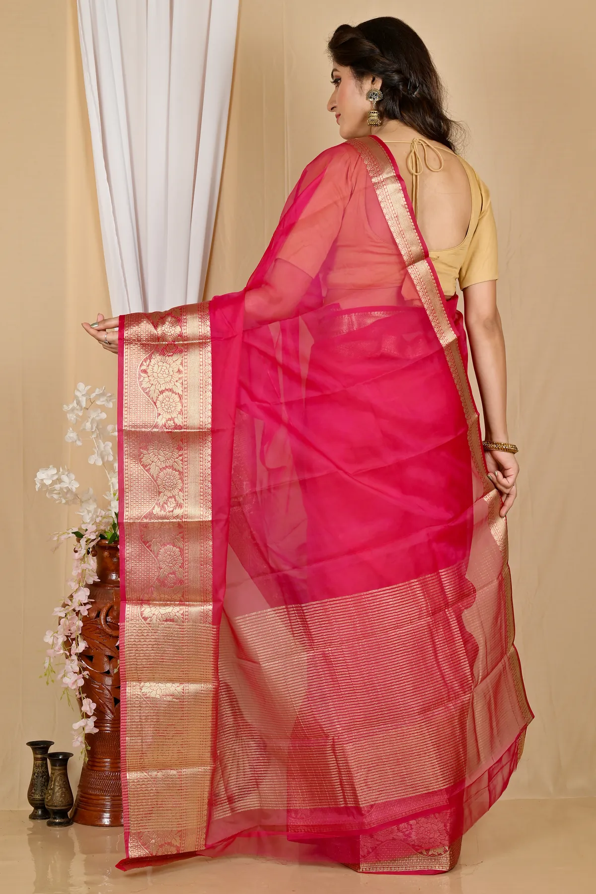 DipDiya Blended Cotton Dark Pink Sikto Woven with Love Handloom Sarees