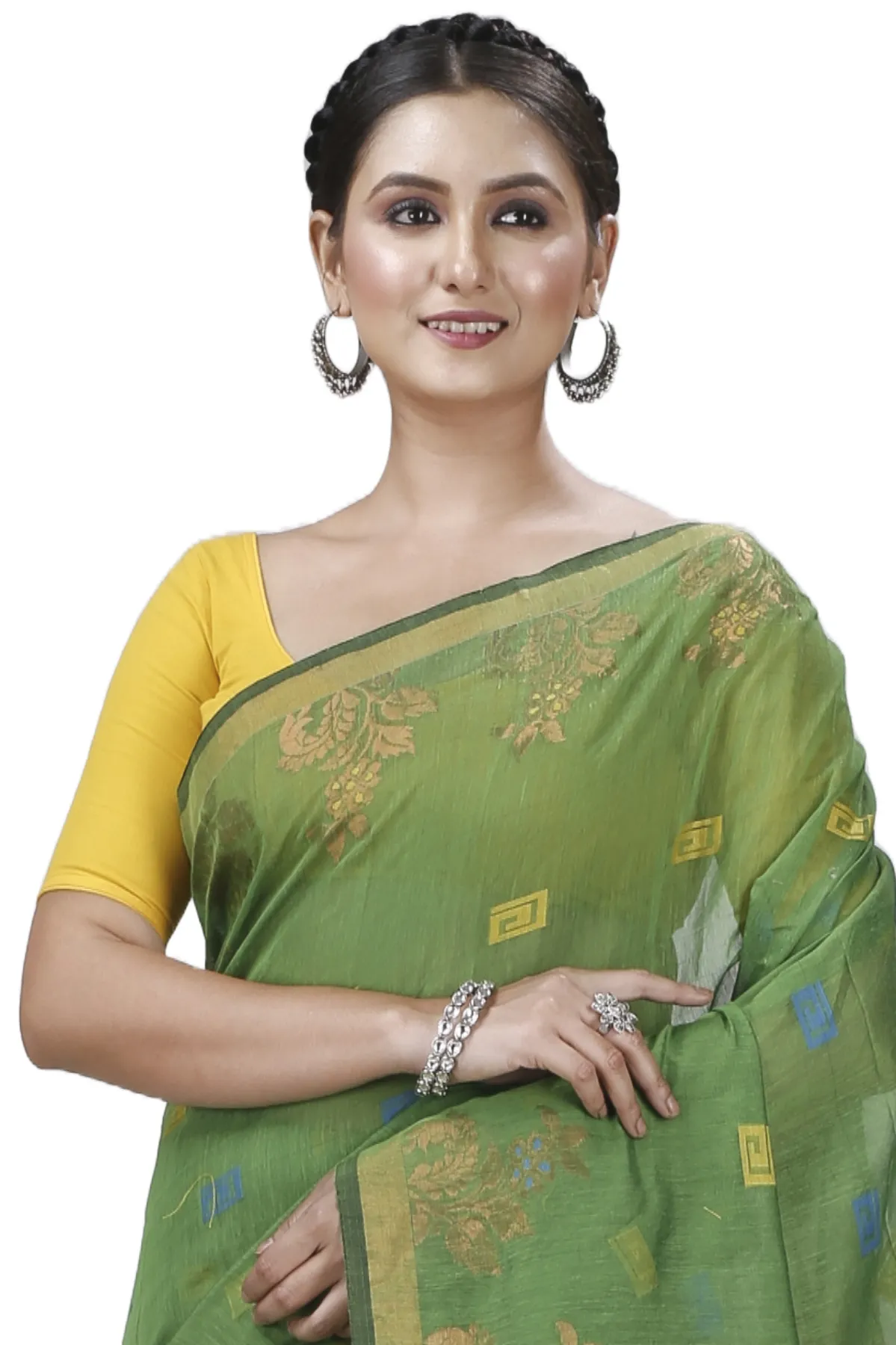 DipDiya Blended Cotton Green Banu Bengal’s Legacy Handloom Sarees