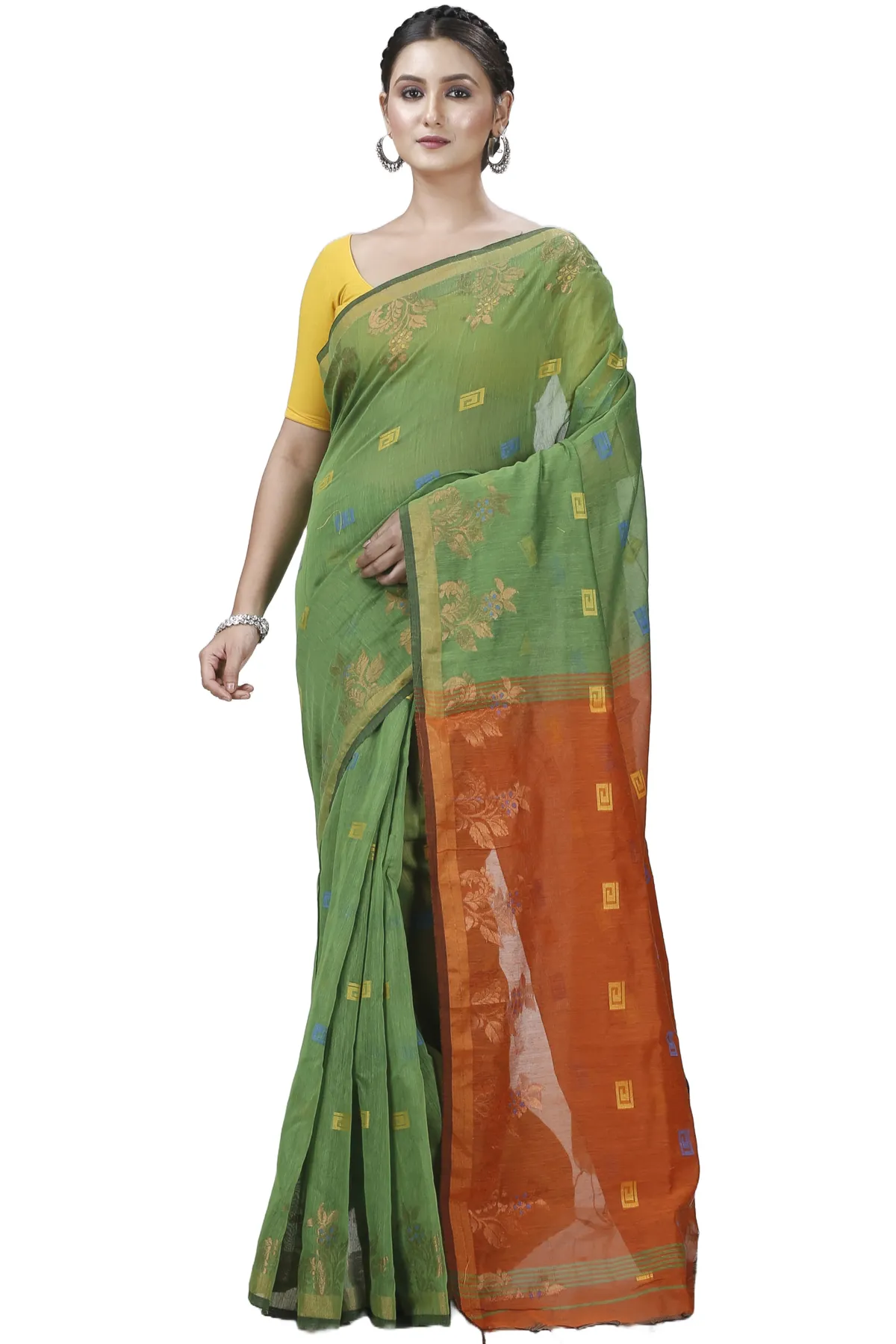 DipDiya Blended Cotton Green Banu Bengal’s Legacy Handloom Sarees