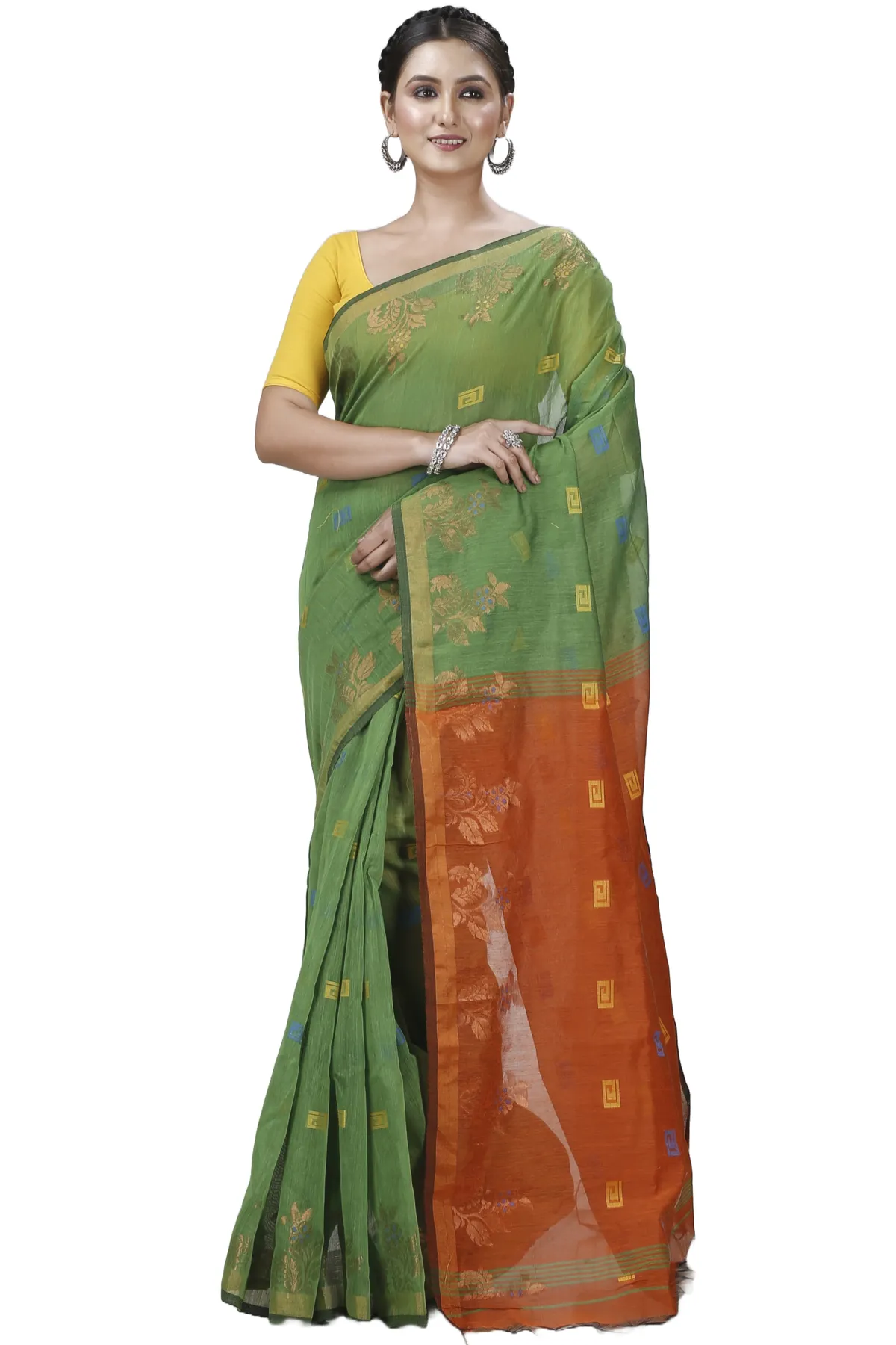 DipDiya Blended Cotton Green Banu Bengal’s Legacy Handloom Sarees