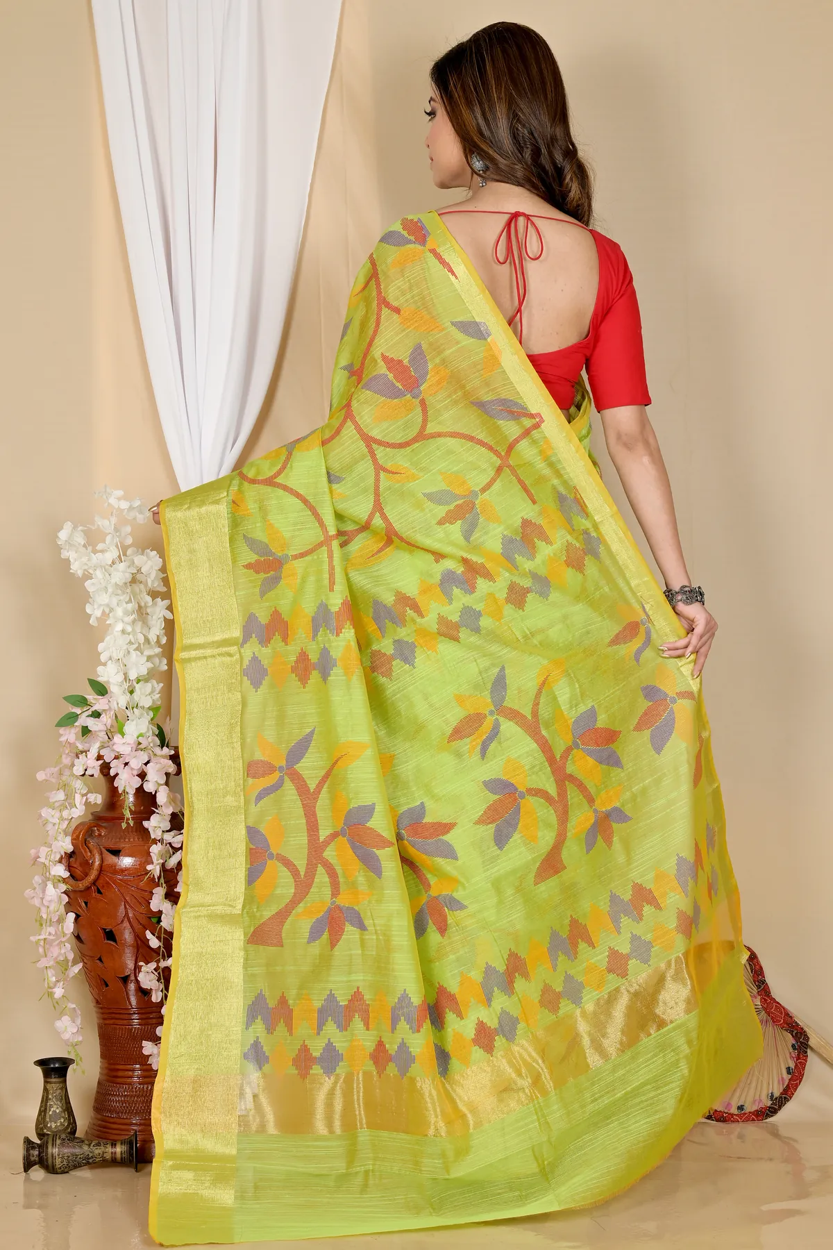 DipDiya Blended Cotton Green Narento Timeless Elegance Handloom Sarees