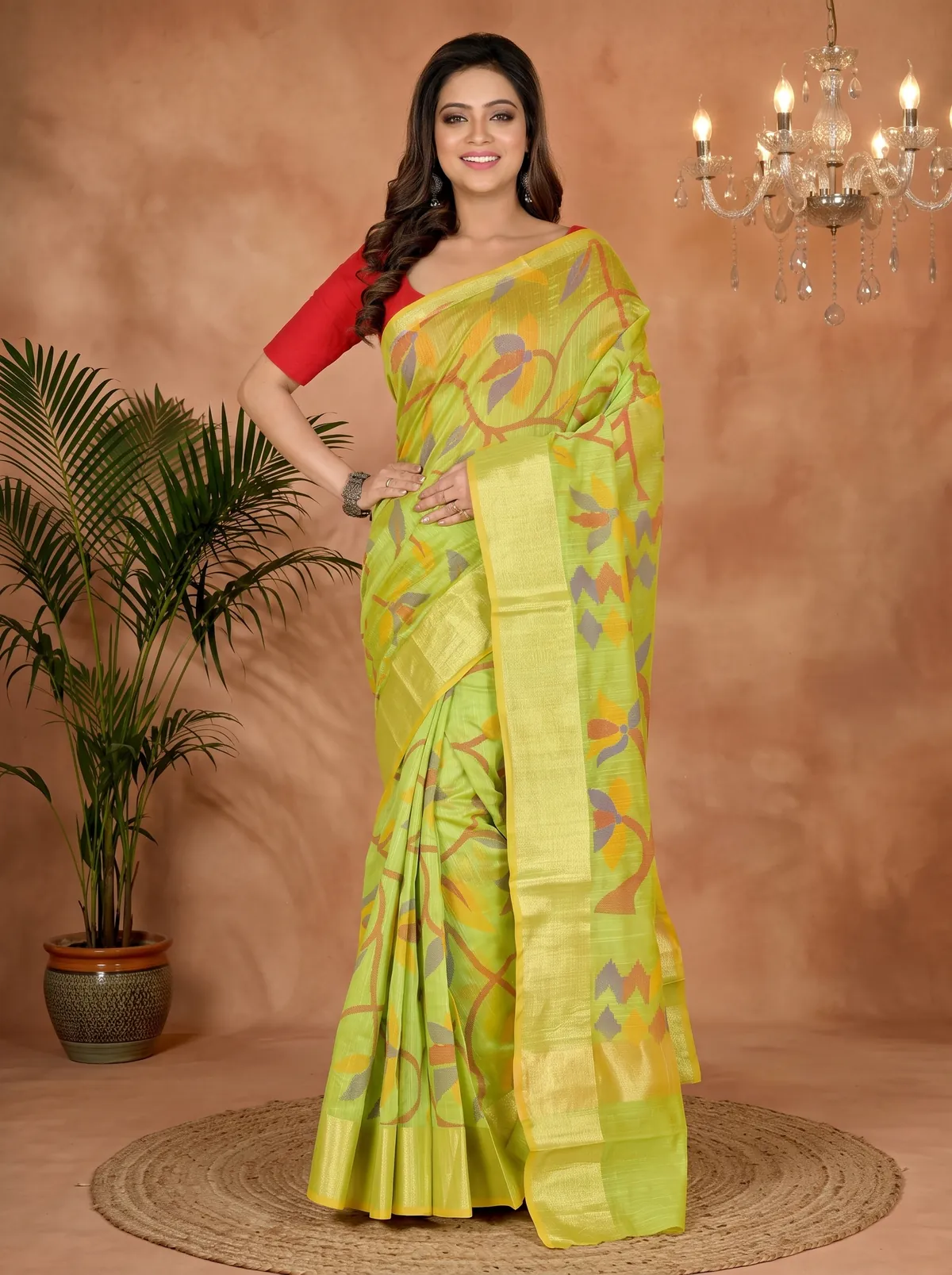 DipDiya Blended Cotton Green Narento Timeless Elegance Handloom Sarees