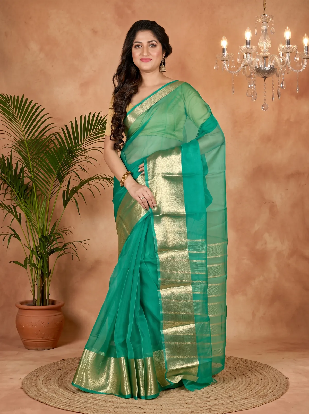 DipDiya Blended Cotton Green Sikto Wrapped in Heritage Handloom Sarees