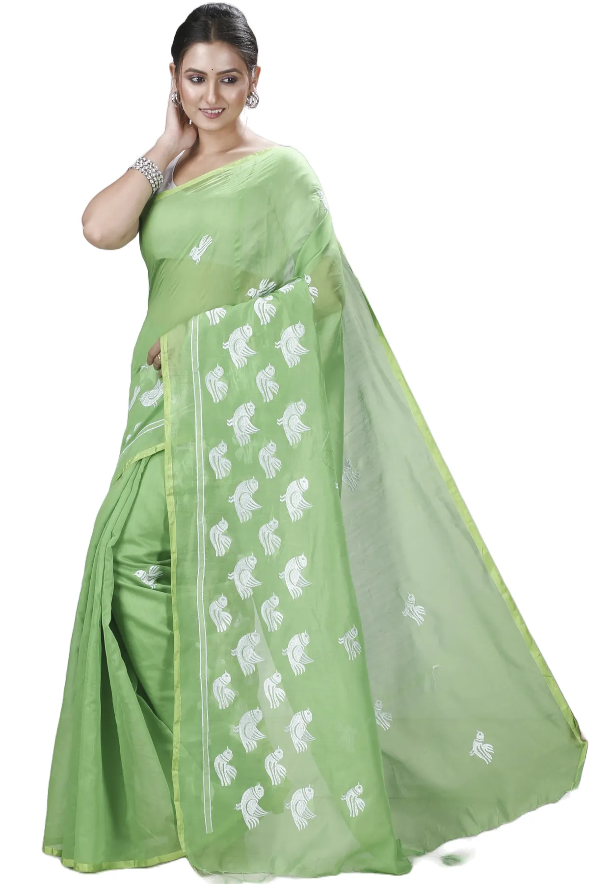 DipDiya Blended Cotton Green Thulasi Threads of Tradition Handloom Sarees
