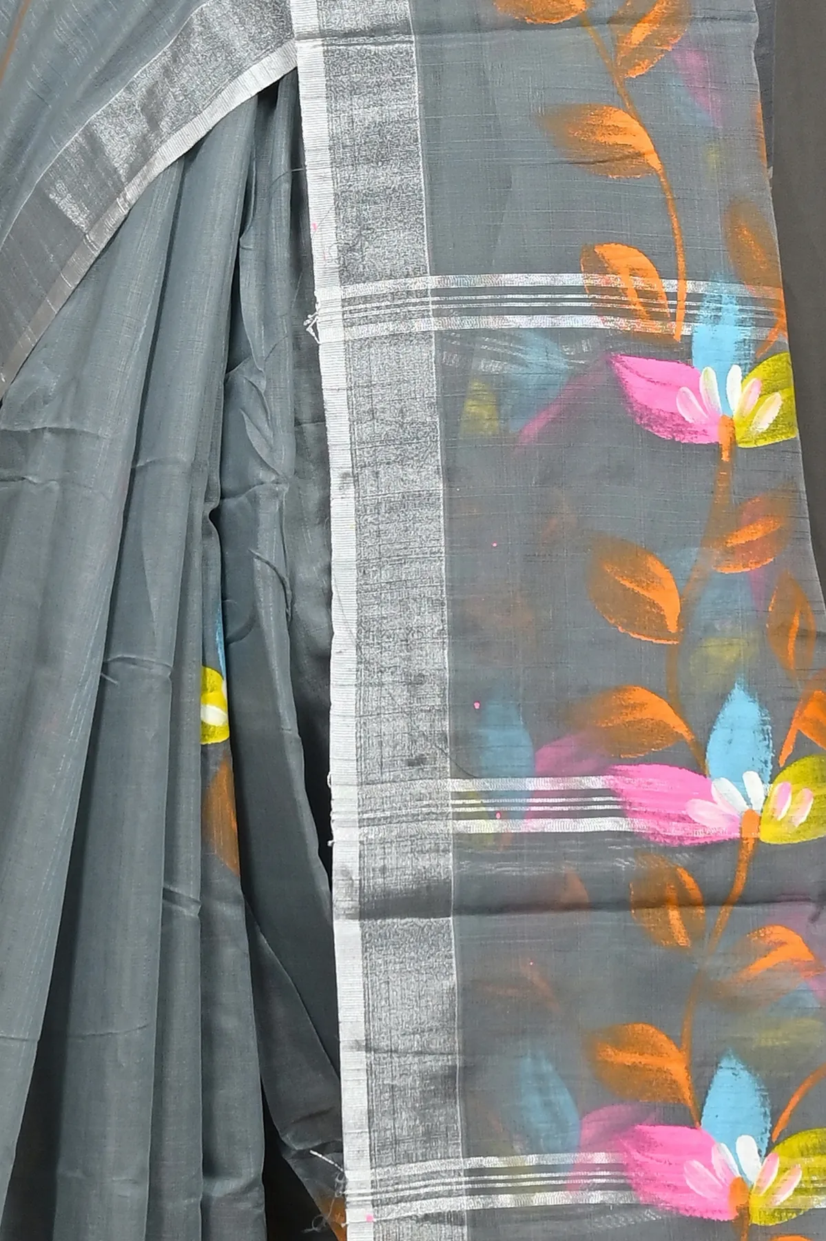 DipDiya Blended Cotton Grey Finesi Heritage of Bengali Hand Painted Sarees