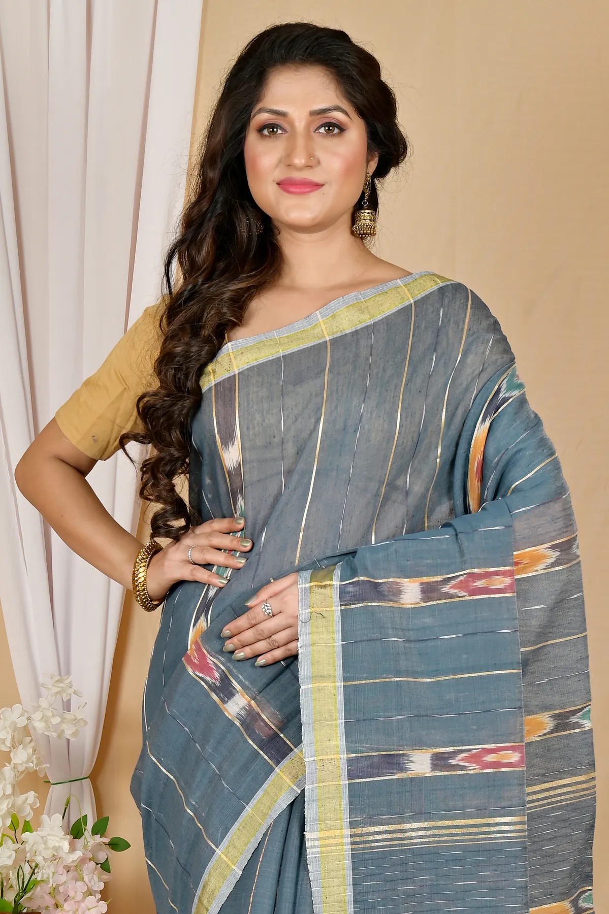 DipDiya Blended Cotton Grey Setori Bengal’s Legacy Handloom Sarees