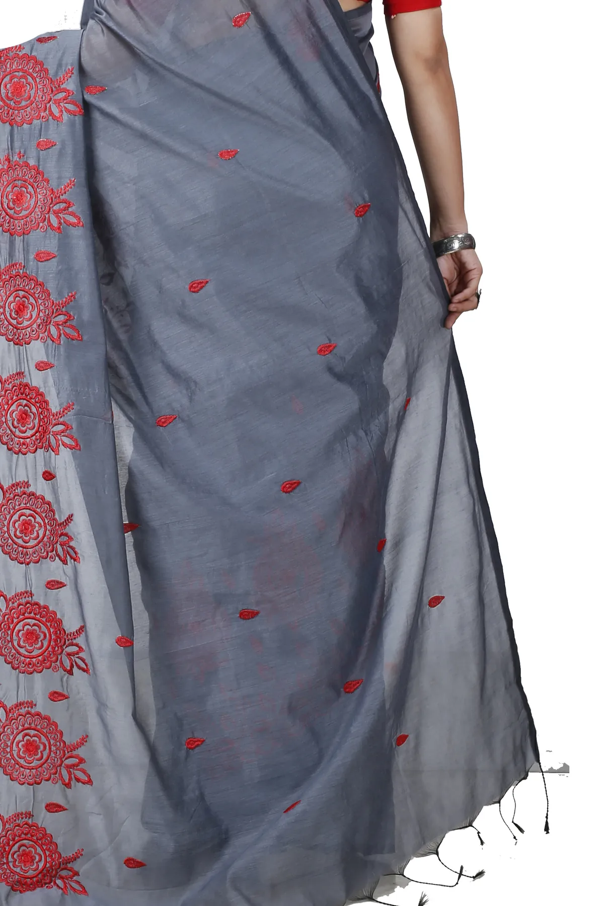 DipDiya Blended Cotton Grey Tabu Woven with Tradition Handloom Sarees