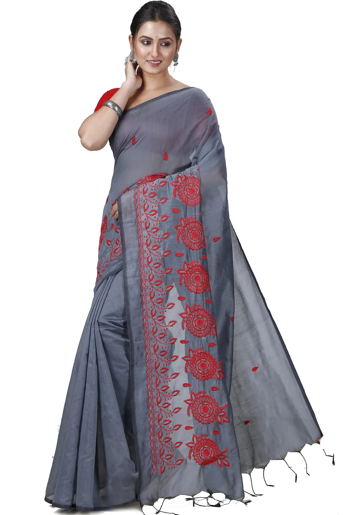 DipDiya Blended Cotton Grey Tabu Woven with Tradition Handloom Sarees