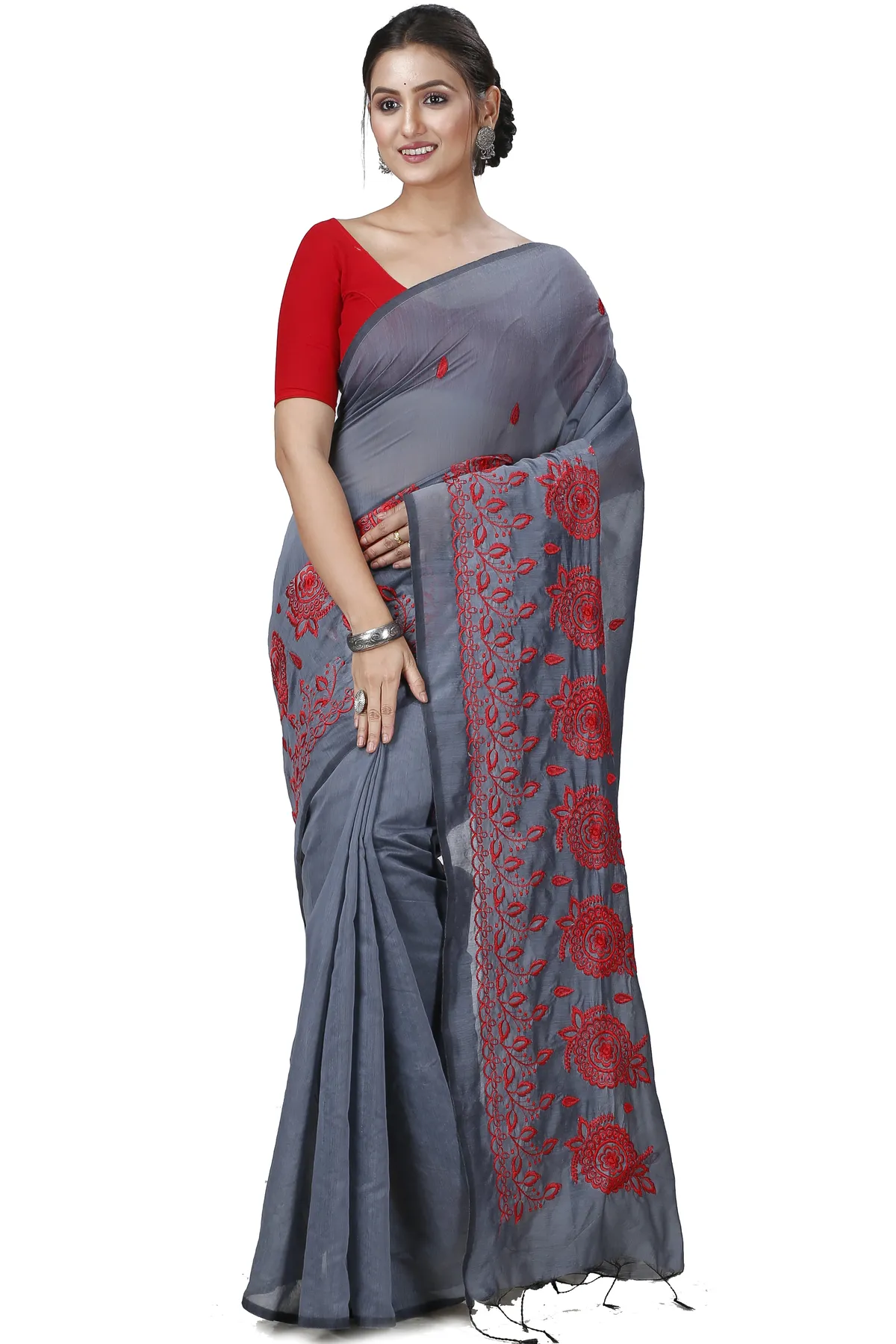 DipDiya Blended Cotton Grey Tabu Woven with Tradition Handloom Sarees