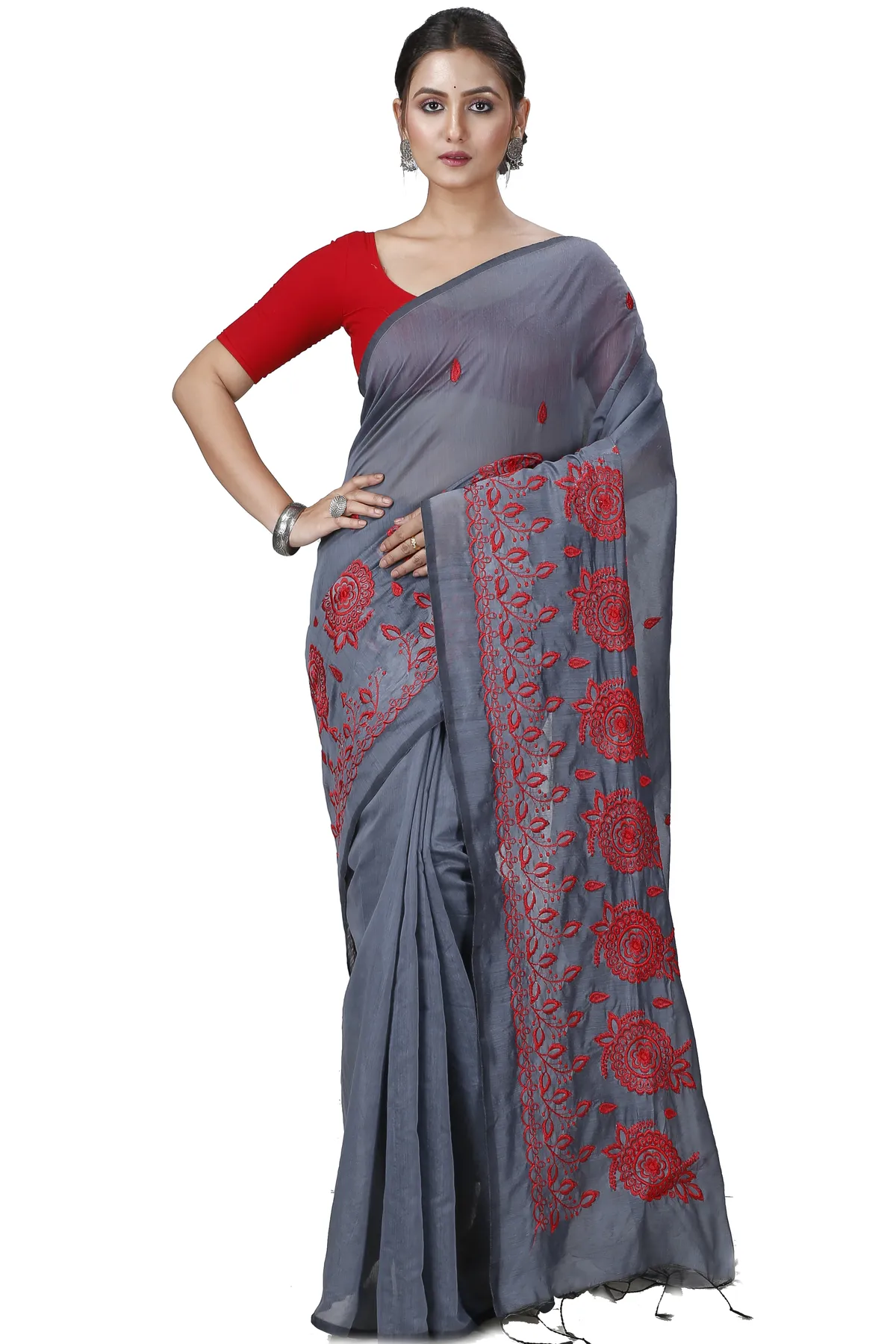 DipDiya Blended Cotton Grey Tabu Woven with Tradition Handloom Sarees