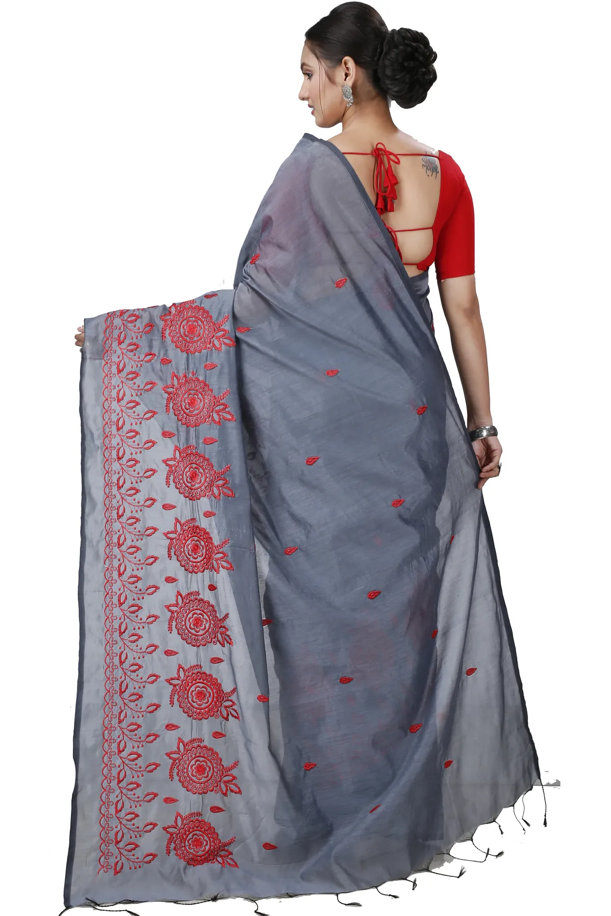DipDiya Blended Cotton Grey Tabu Woven with Tradition Handloom Sarees