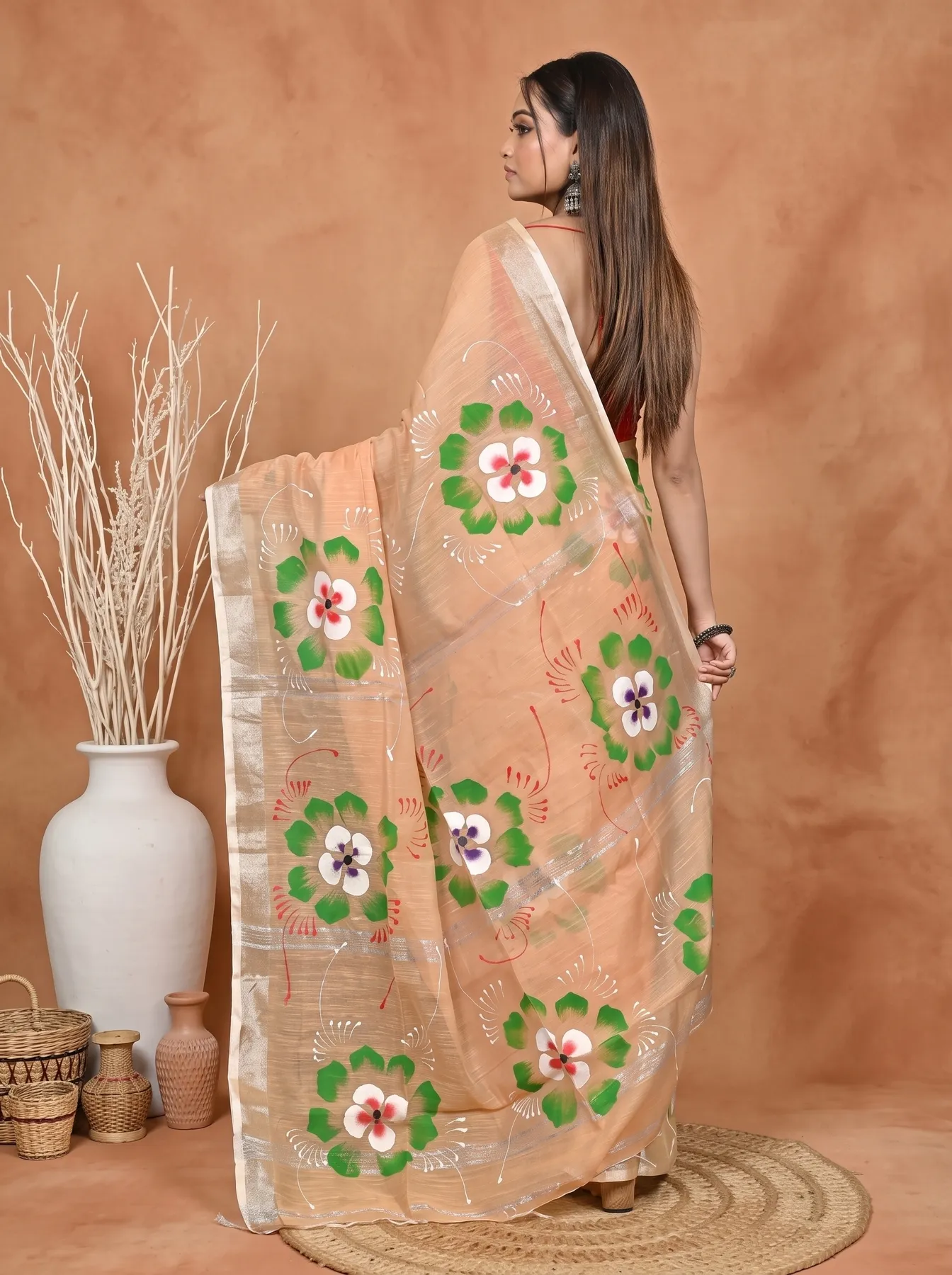 DipDiya Blended Cotton Light Brown Samvi Heritage of Bengali Hand Painted Sarees