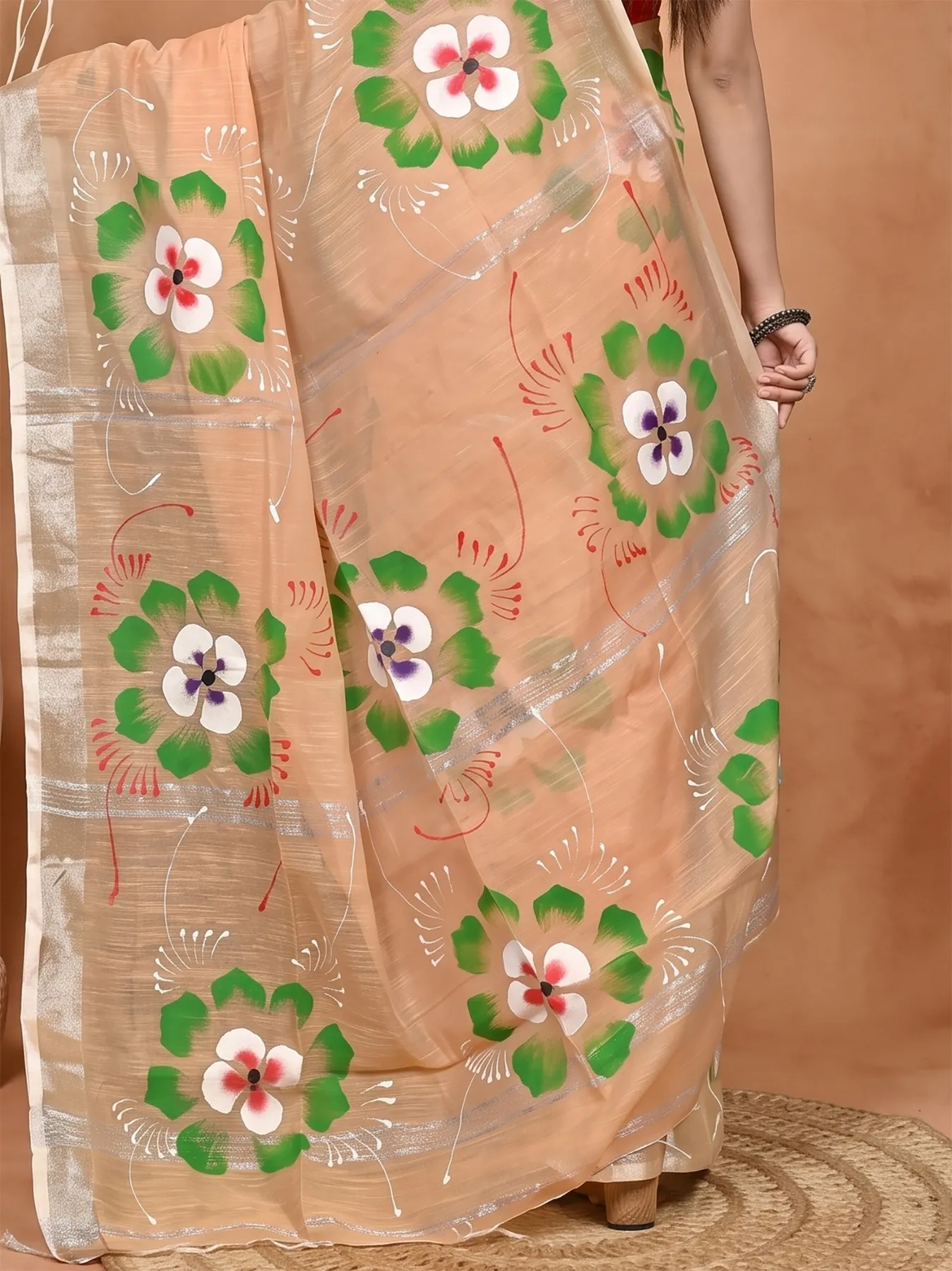 DipDiya Blended Cotton Light Brown Samvi Heritage of Bengali Hand Painted Sarees