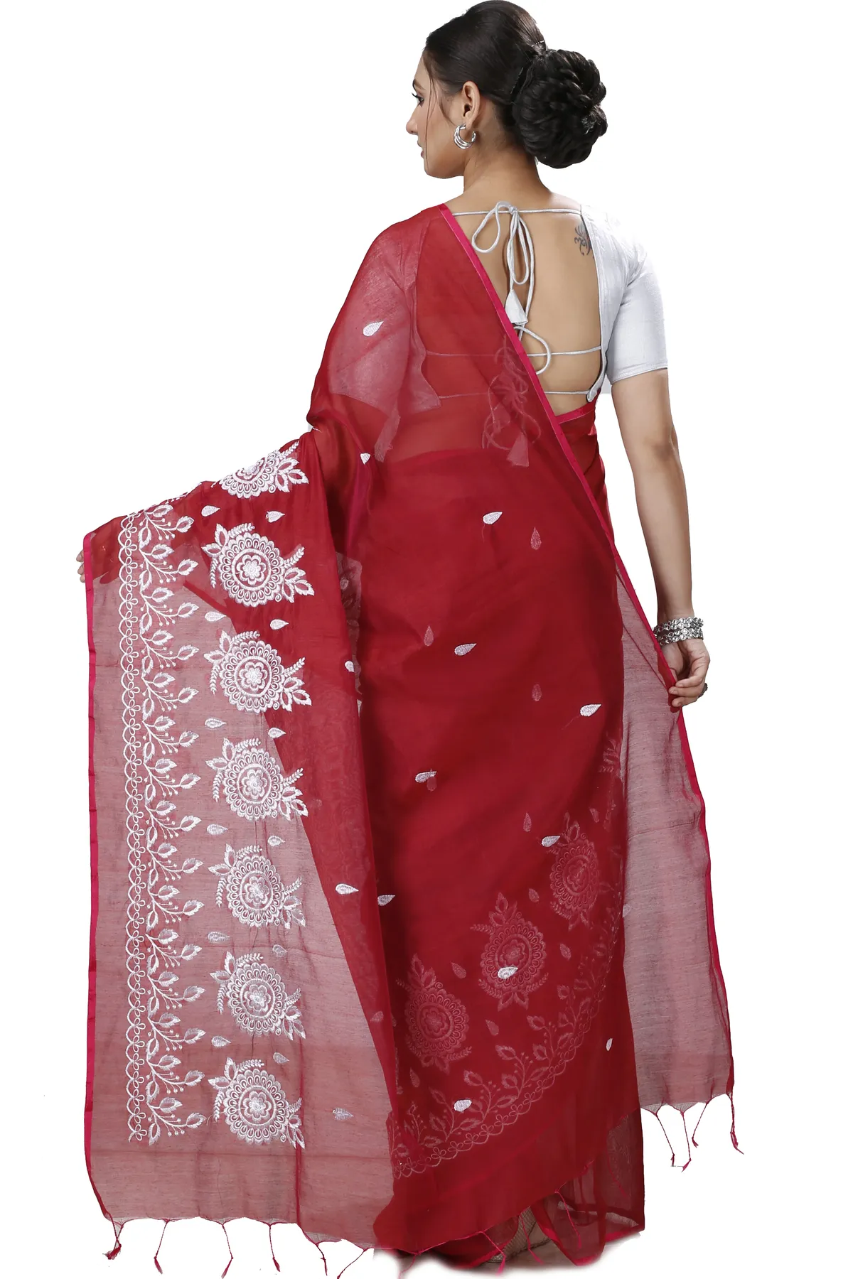 DipDiya Blended Cotton Marun Tabu Woven with Love Handloom Sarees