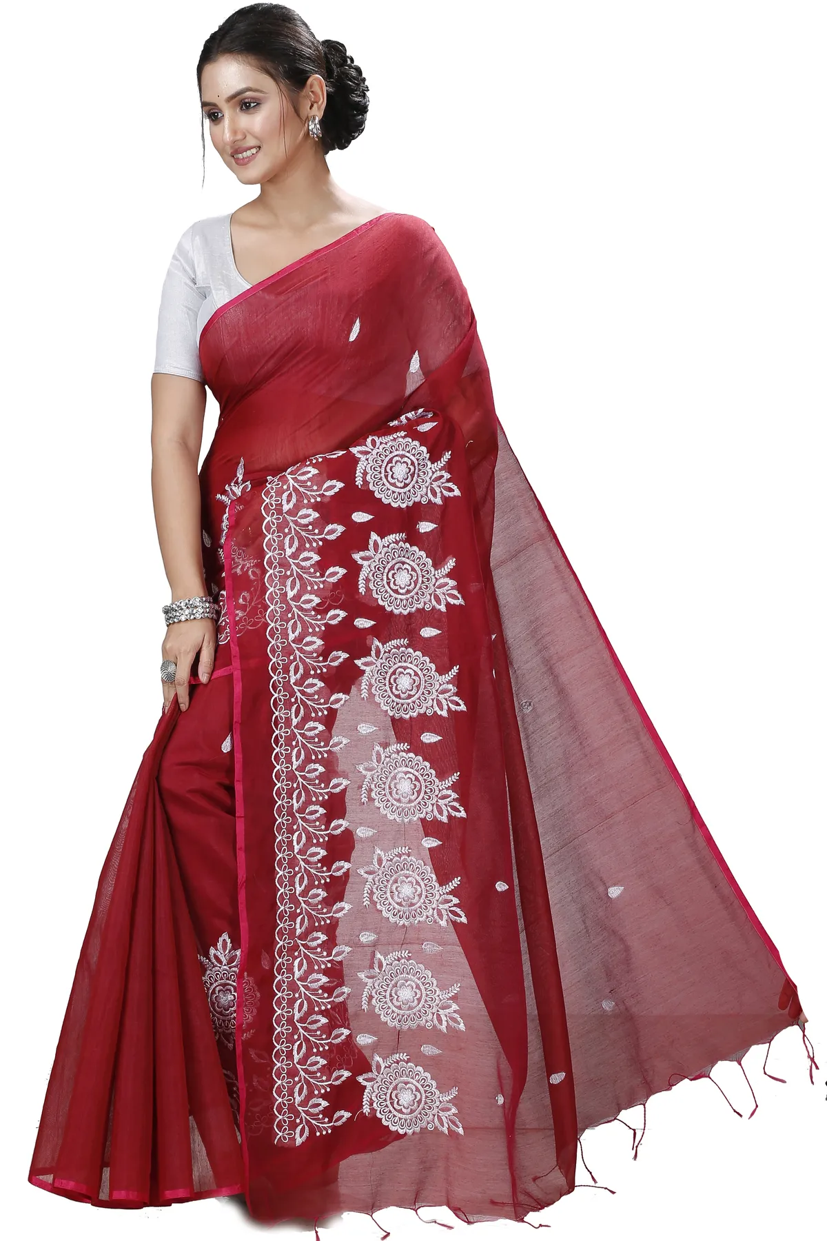 DipDiya Blended Cotton Marun Tabu Woven with Love Handloom Sarees