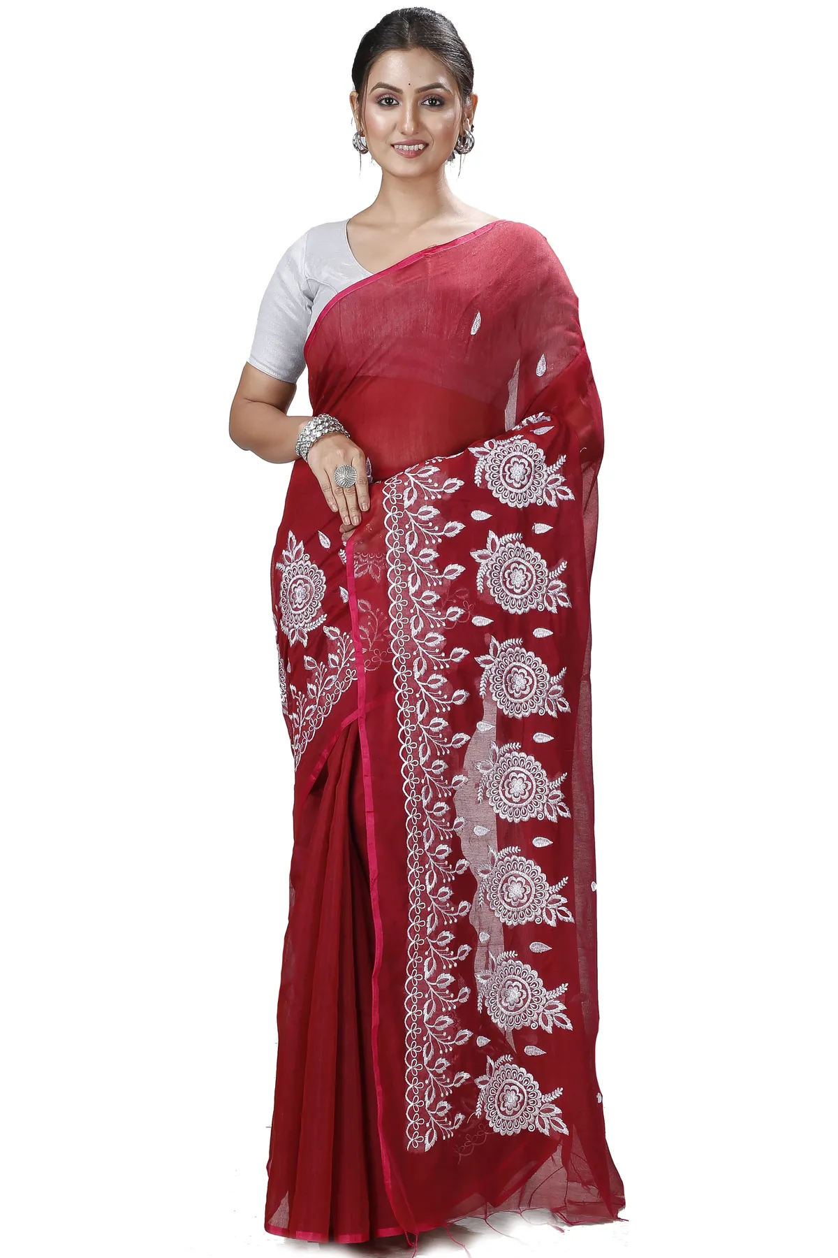 DipDiya Blended Cotton Marun Tabu Woven with Love Handloom Sarees