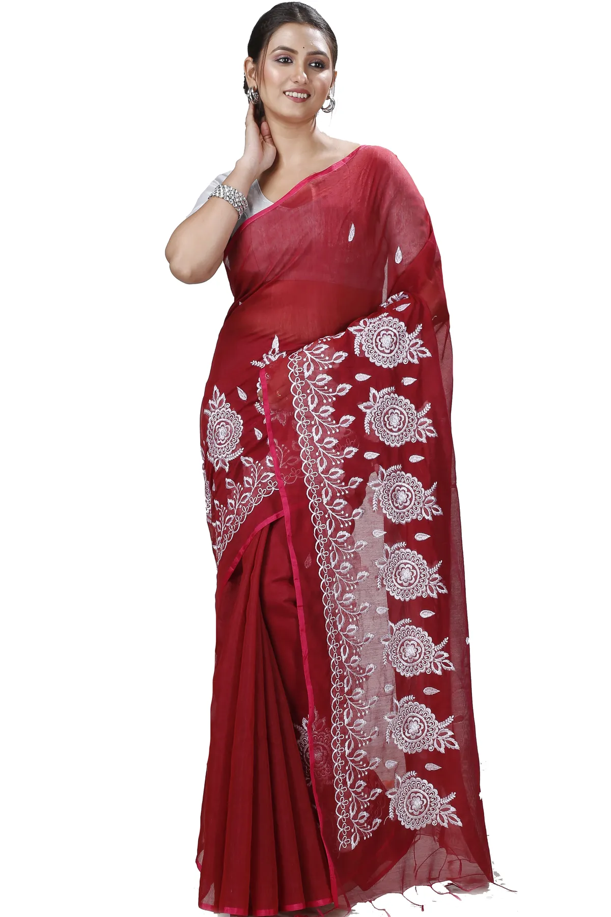 DipDiya Blended Cotton Marun Tabu Woven with Love Handloom Sarees