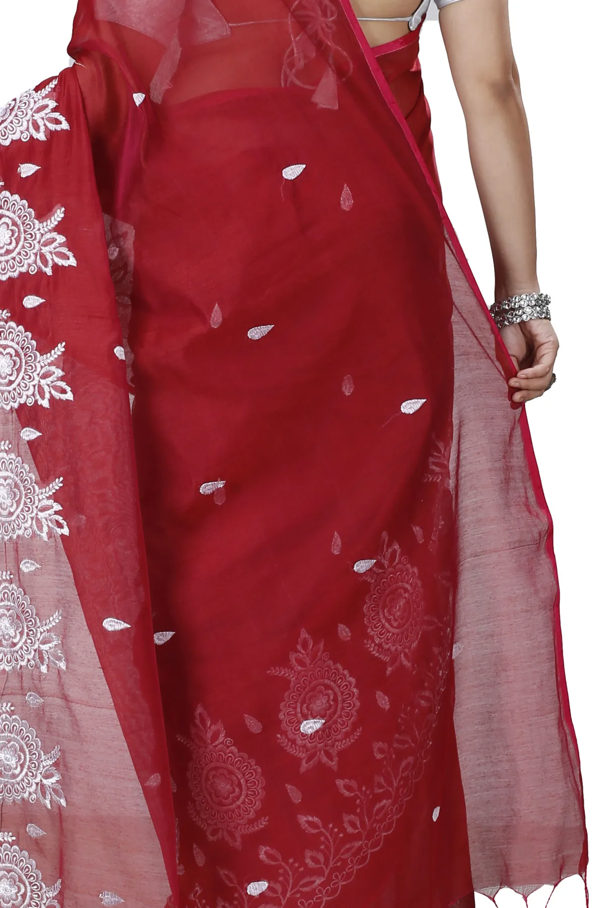 DipDiya Blended Cotton Marun Tabu Woven with Love Handloom Sarees