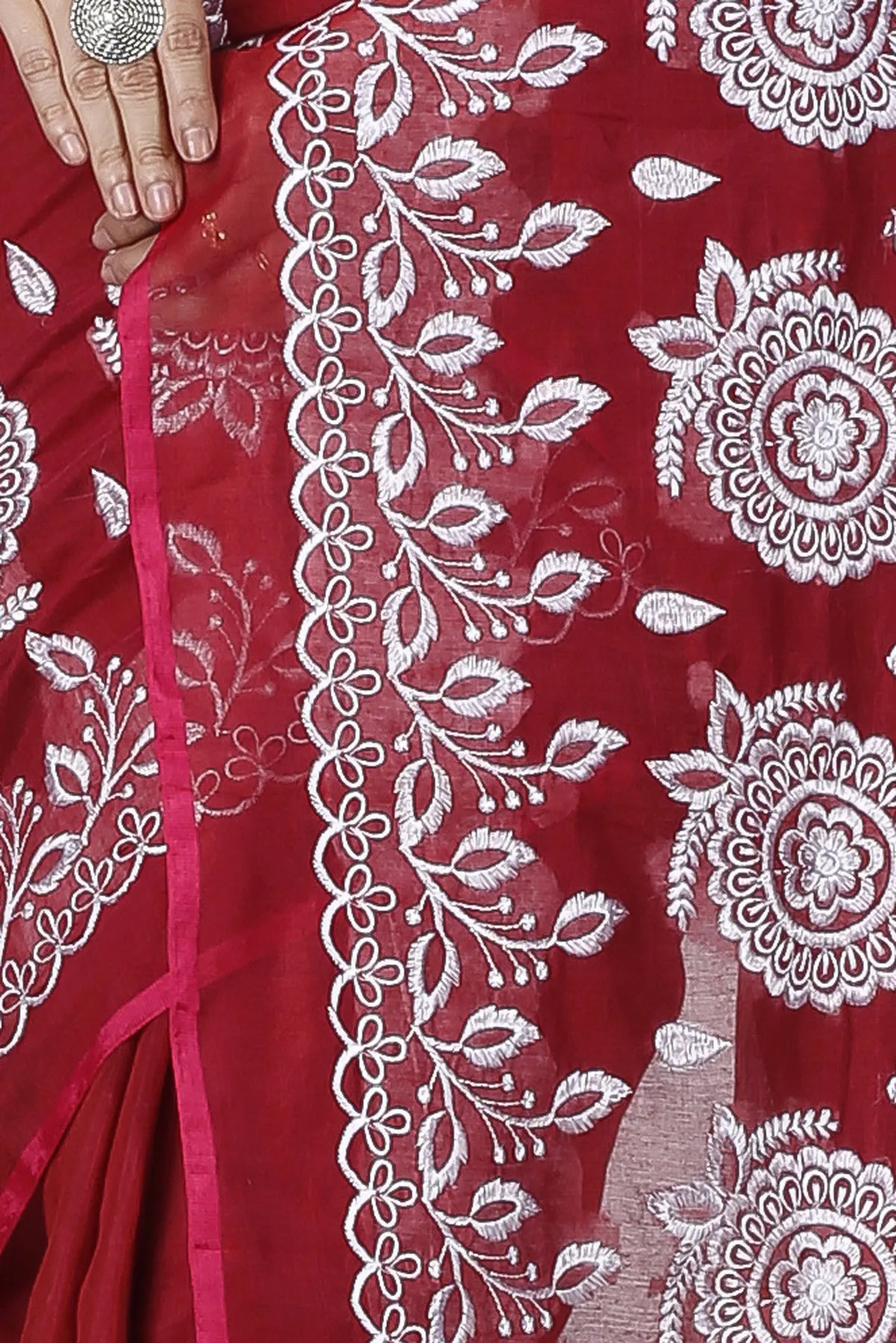 DipDiya Blended Cotton Marun Tabu Woven with Love Handloom Sarees