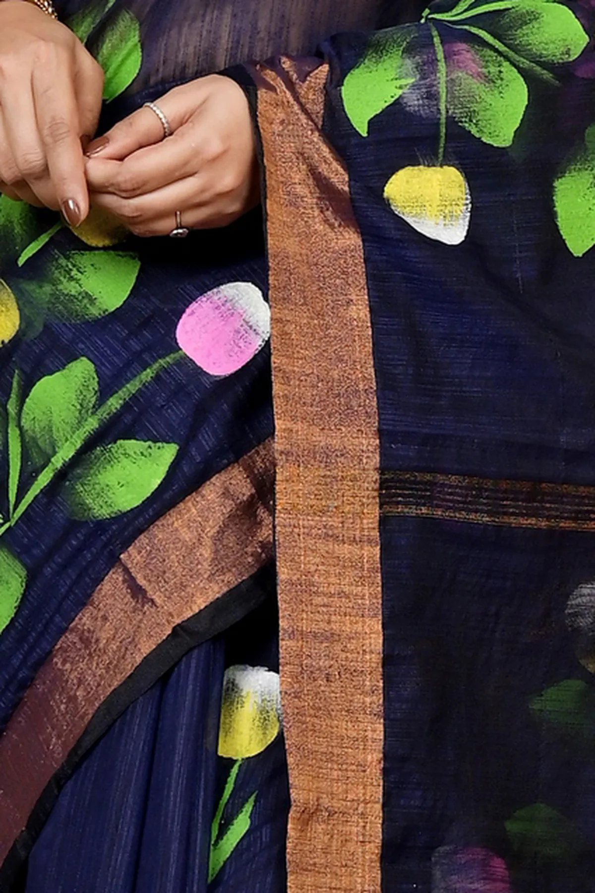 DipDiya Blended Cotton Naby Blue Anito Weaves with a Story Hand Painted Sarees