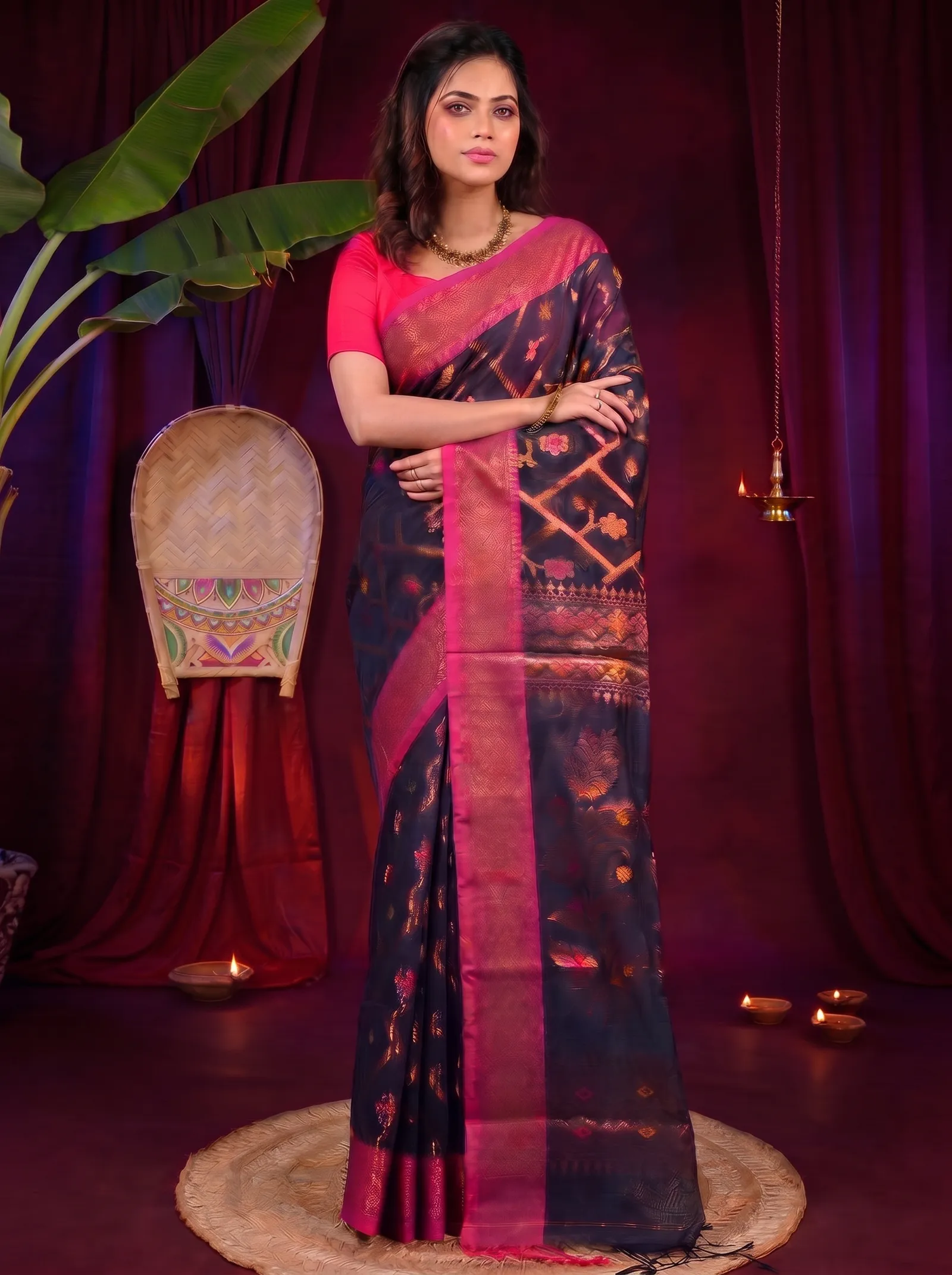 DipDiya Blended Cotton Naby Blue Dinui Heritage You Can Wear Handloom Sarees