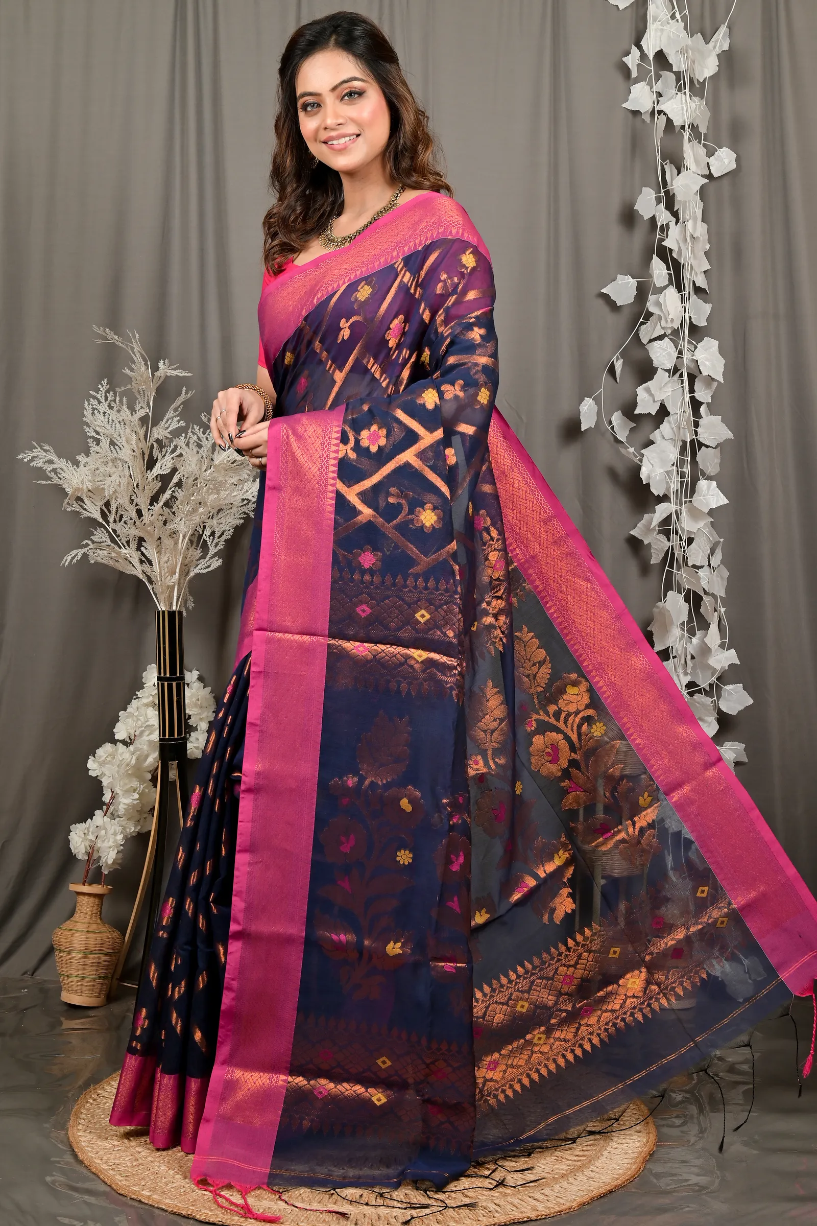 DipDiya Blended Cotton Naby Blue Dinui Heritage You Can Wear Handloom Sarees