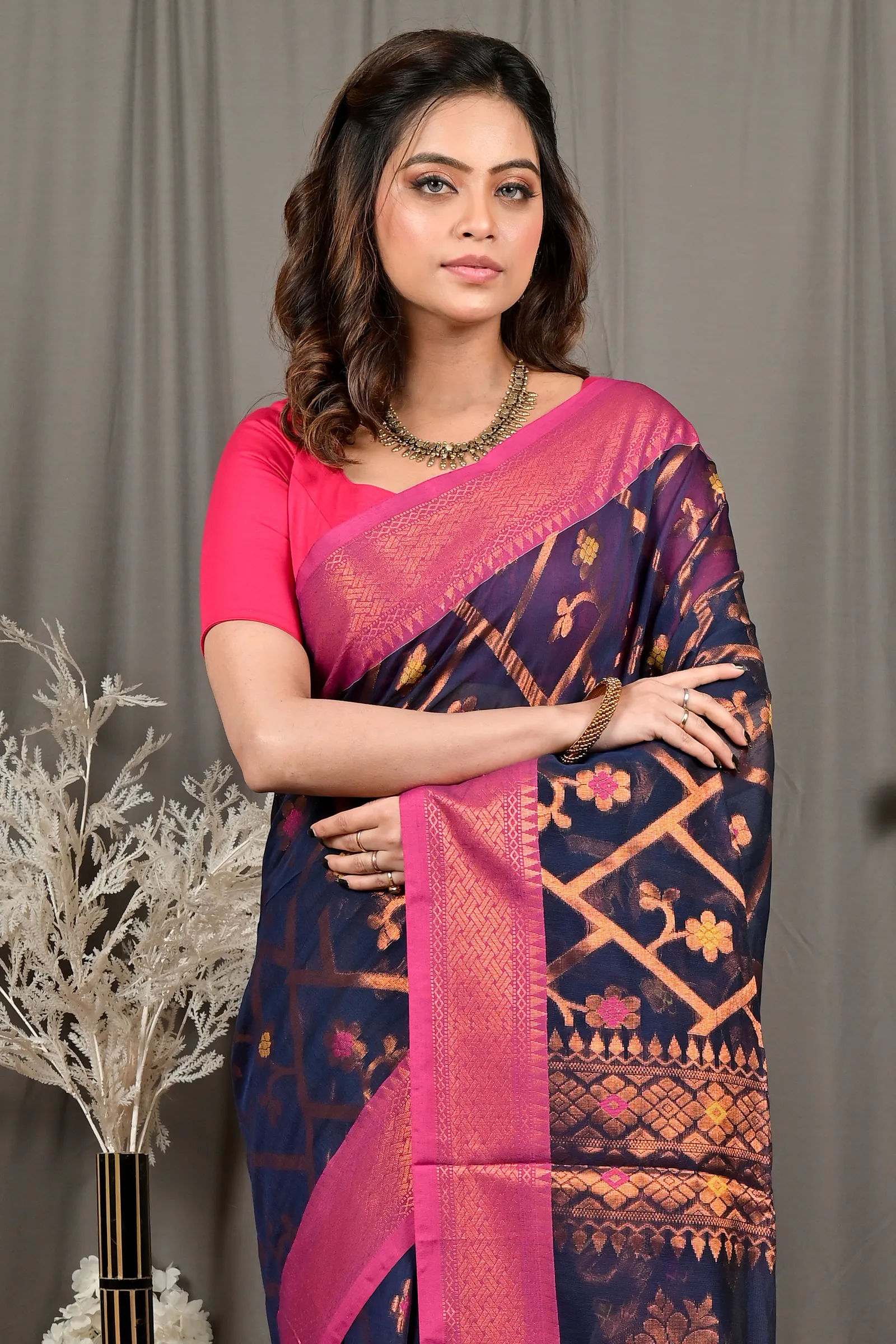 DipDiya Blended Cotton Naby Blue Dinui Heritage You Can Wear Handloom Sarees