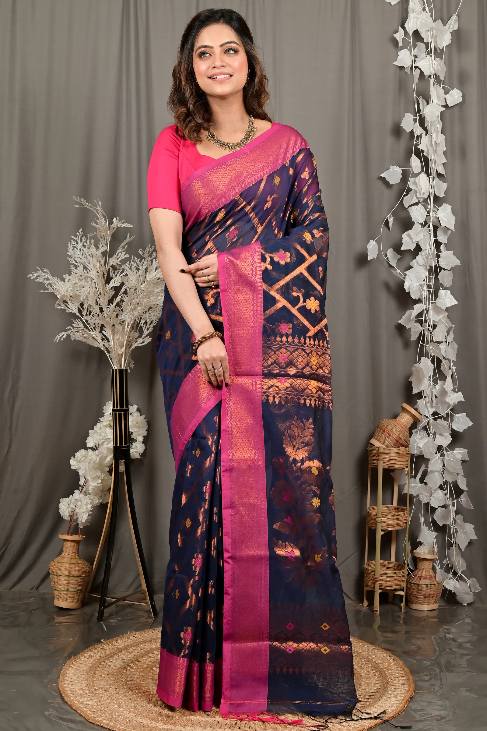 DipDiya Blended Cotton Naby Blue Dinui Heritage You Can Wear Handloom Sarees