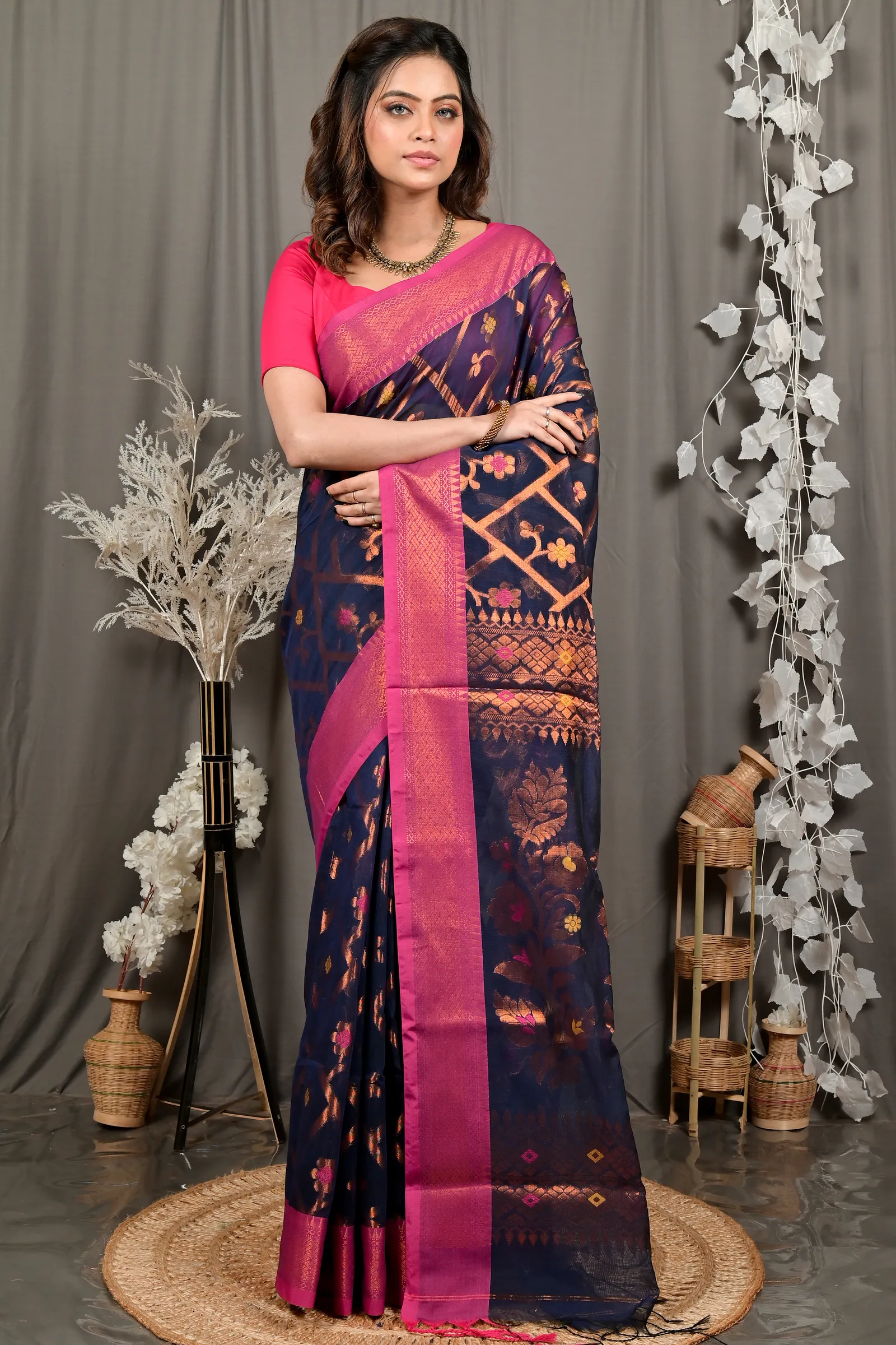 DipDiya Blended Cotton Naby Blue Dinui Heritage You Can Wear Handloom Sarees