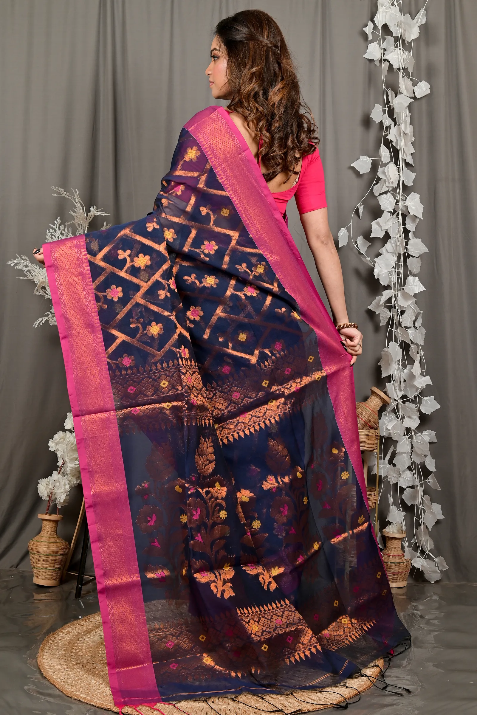 DipDiya Blended Cotton Naby Blue Dinui Heritage You Can Wear Handloom Sarees