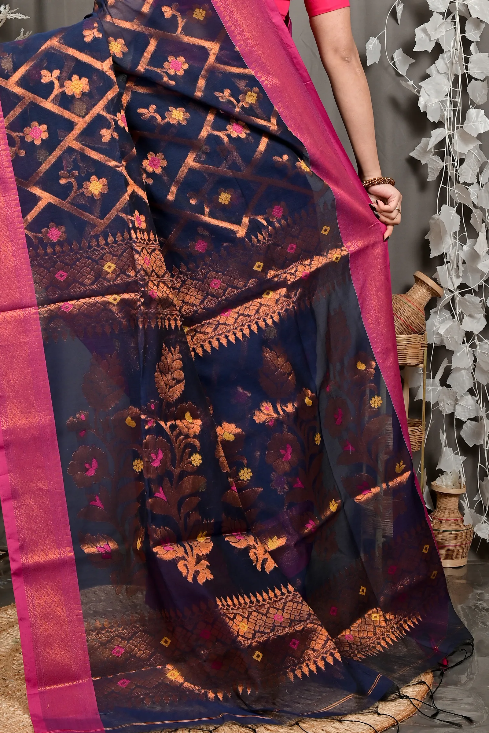 DipDiya Blended Cotton Naby Blue Dinui Heritage You Can Wear Handloom Sarees