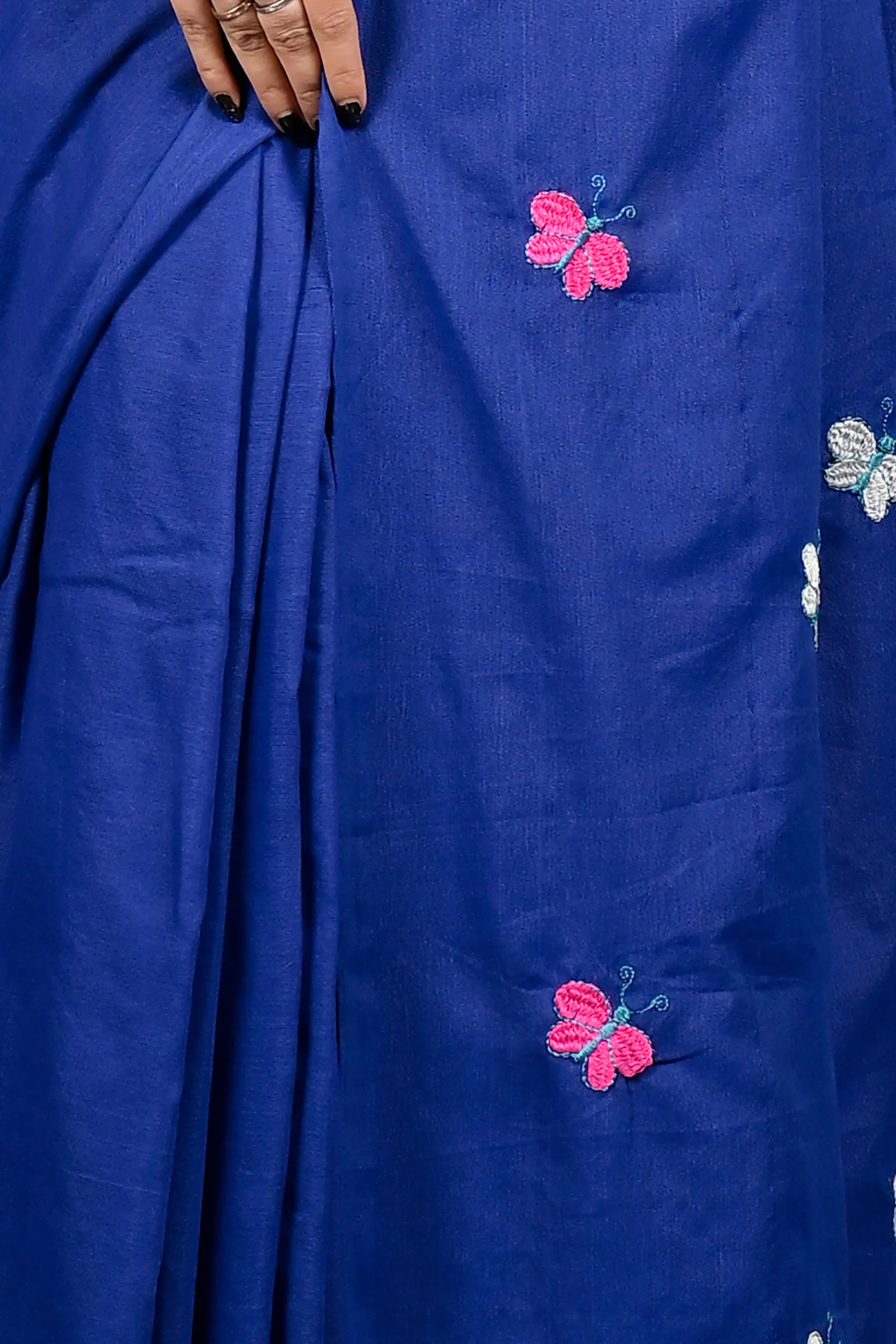 DipDiya Blended Cotton Naby Blue Foyeli Stories of Bengal Embroidery Handloom sarees