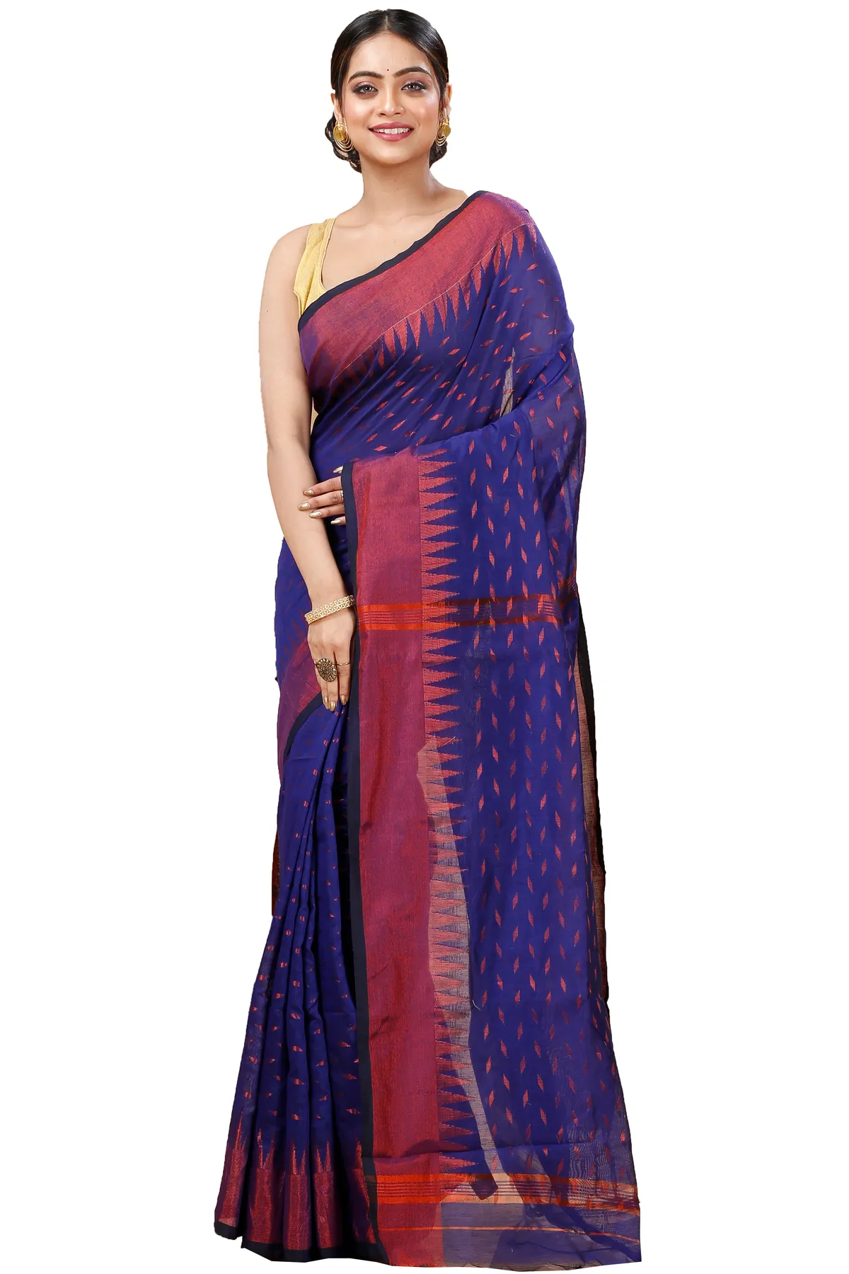 DipDiya Blended Cotton Naby Blue Prisha Masterfully Woven Handloom Sarees