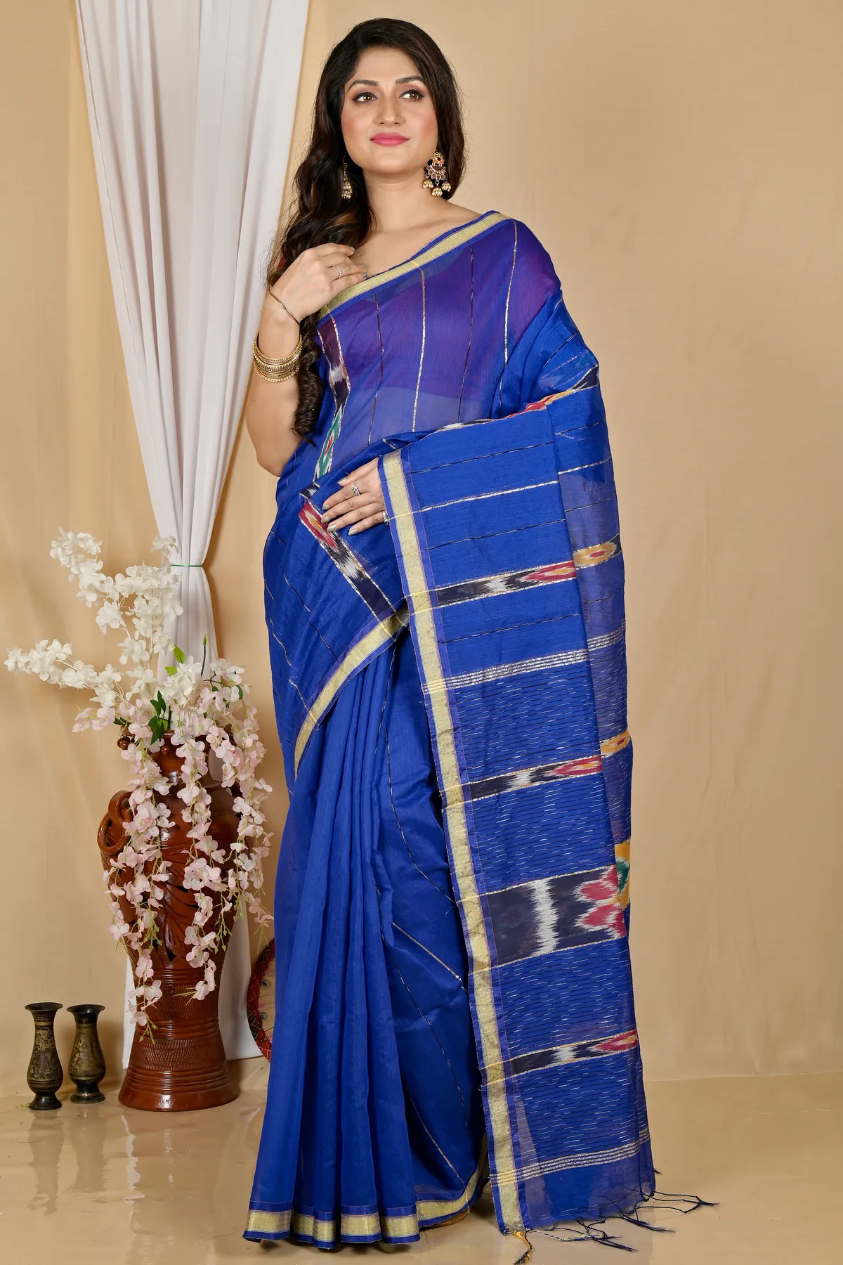DipDiya Blended Cotton Naby Blue Setori A Legacy Woven Handloom Sarees